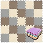 qqpp EVA Rubber 18 Tiles Interlocking Puzzle Foam Floor Mats - Baby Play Mat for Playing | Exercise Mat for Home Workout. Brown, Beige, Gray. QC-FJLb18N