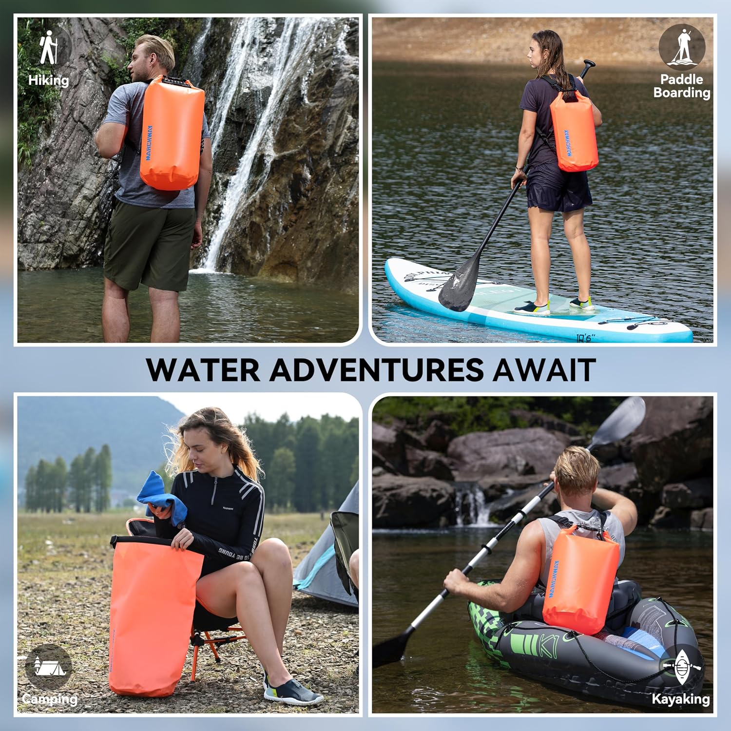 MARCHWAY Floating Waterproof Dry Bag Backpack 5L/10L/20L/30L/40L, Roll Top Sack Keeps Gear Dry for Kayaking, Rafting, Boating, Swimming, Camping, Hiking, Beach, Fishing