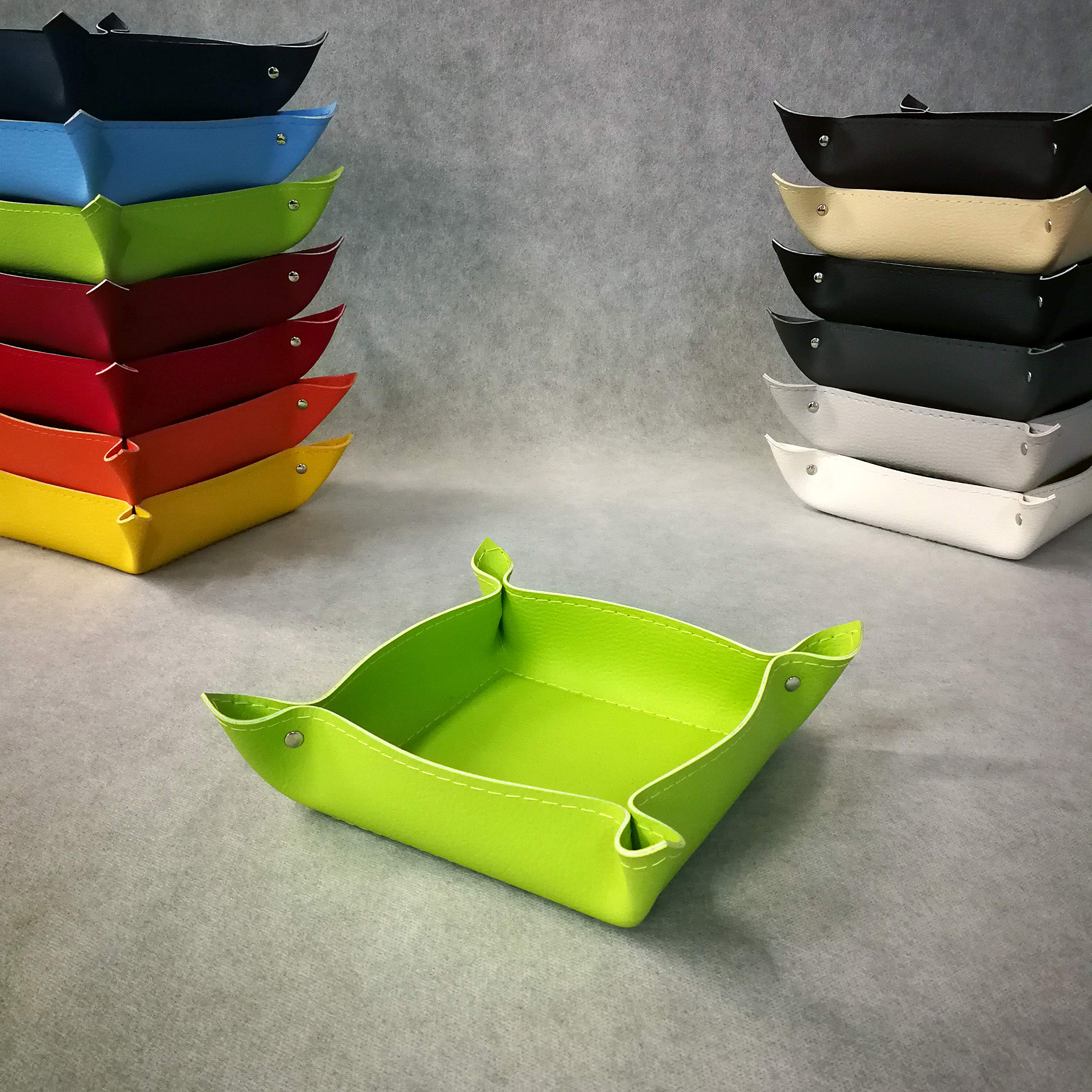 AM DESIGN SVUOTATASCHE in Ecopelle Idea Regalo Made in Italy - Porta Oggetti con Cucitura Tono su Tono (Verde)