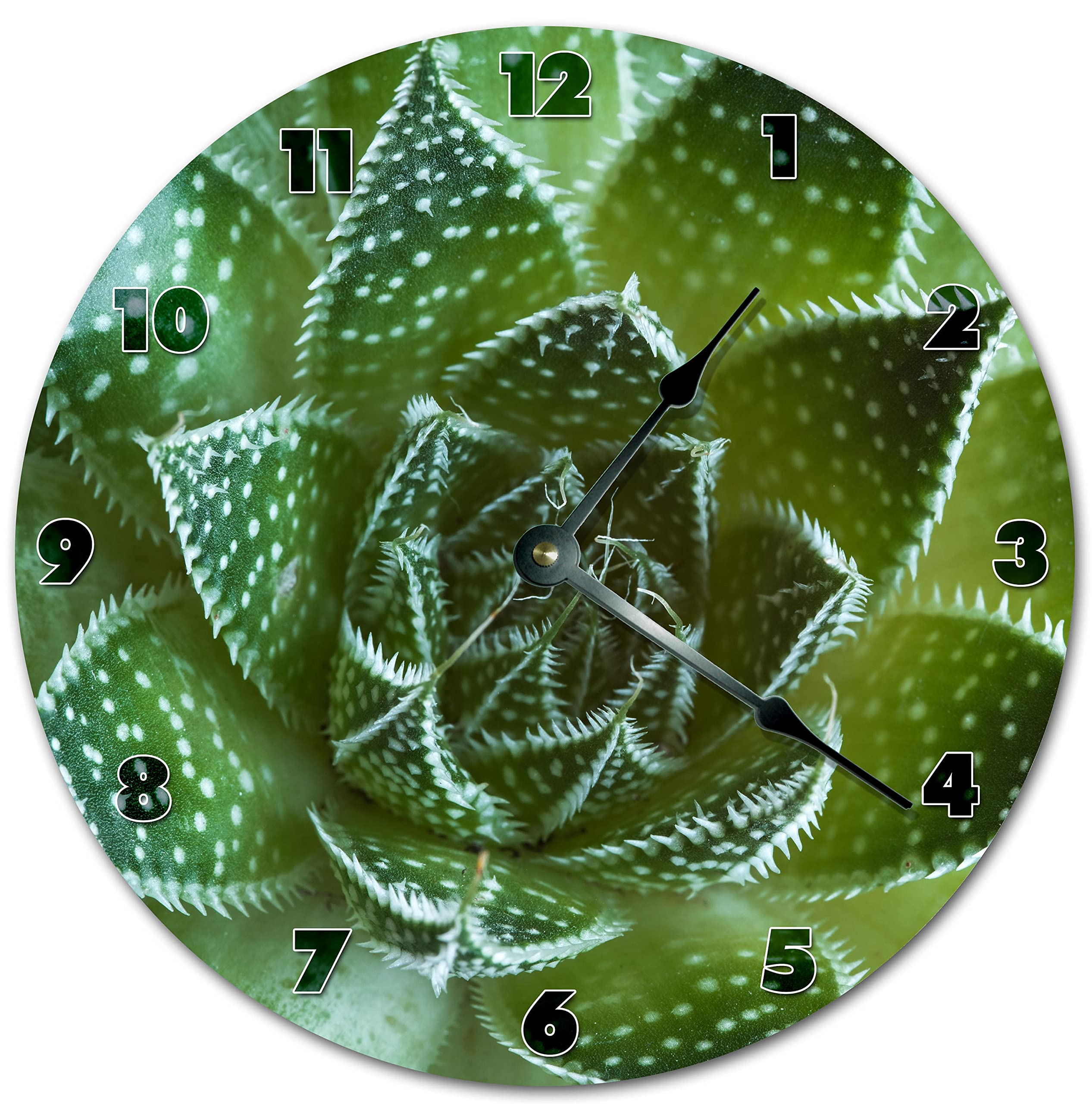 Horloge murale silencieuse sans tic-tac en bois avec motif plante verte 38cm