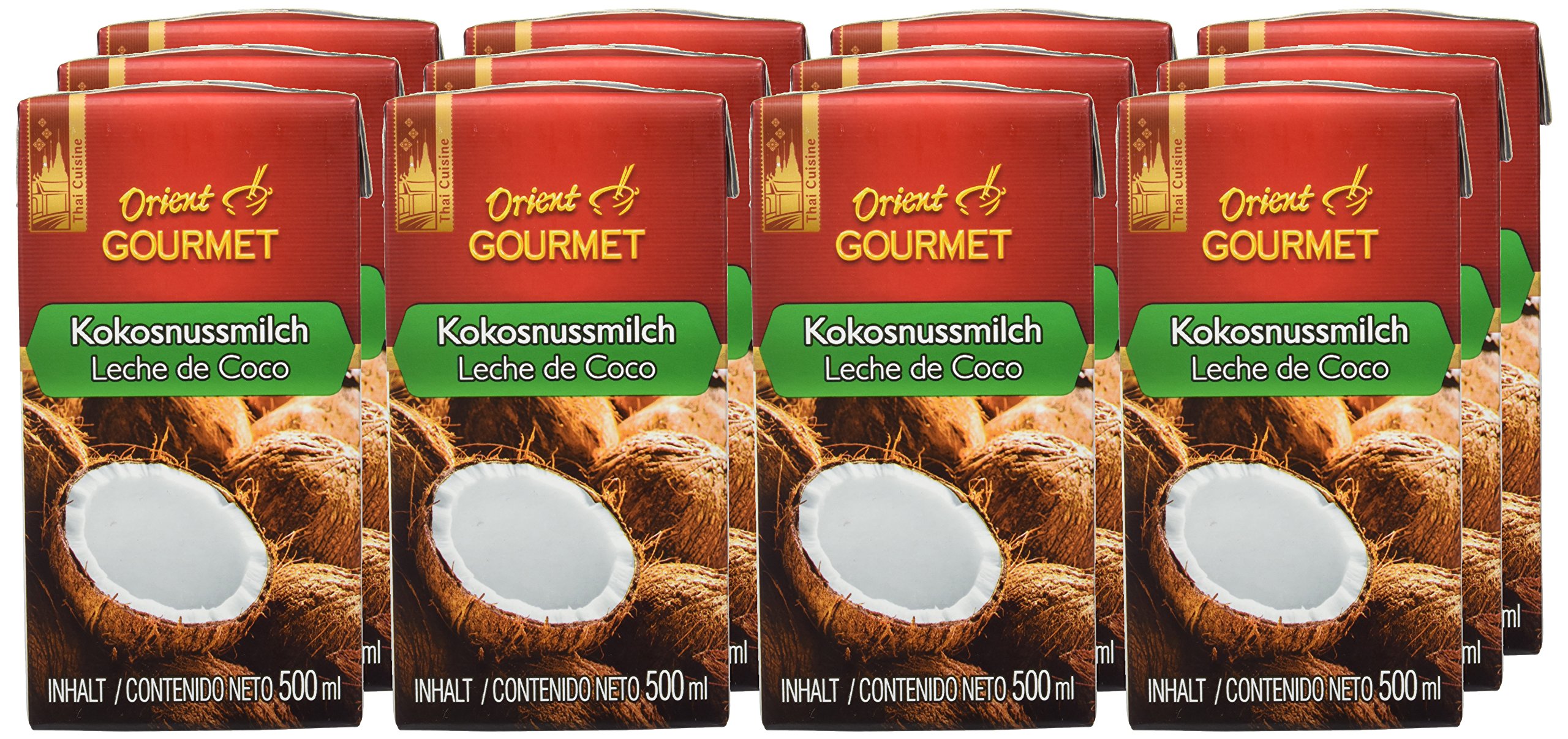 Orient Gourmet Leche de coco, leche cremosa con sabor a coco, cocina tailandesa auténtica, Contenido de Grasa 17-19%, 1 2 x 500 ml