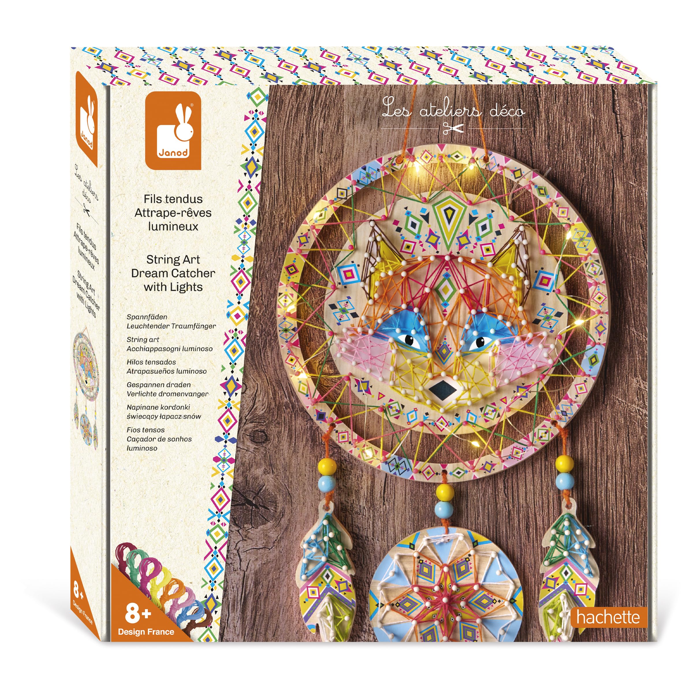 Janod Atrapa Abejas con Luz para Crear y Colgar - Hilos Ensartados - Pilas Incluidas- Les Ateliers Déco - Bricolaje - Kit de Ocio Creativo Infantil - A Partir de 8 años