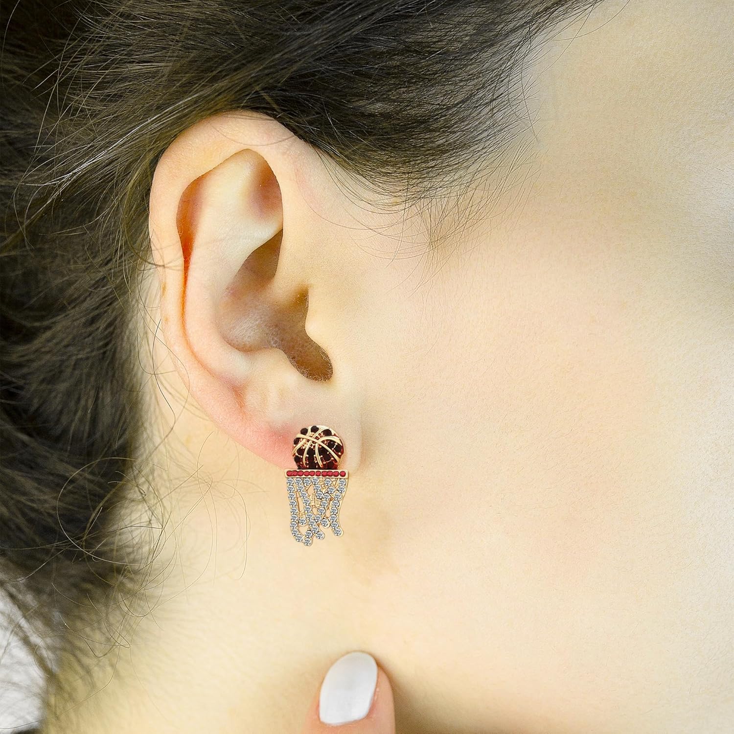 Rhinestone Earrings for Women,Football,Surfing,Tennis Ball,Pickleball,Golf,Basketball Sports Stud Earrings Trendy Dainty Gold Y2K earrings Jewelry for Mom Mama Lucky Charm Game Day Rugby - Image 3