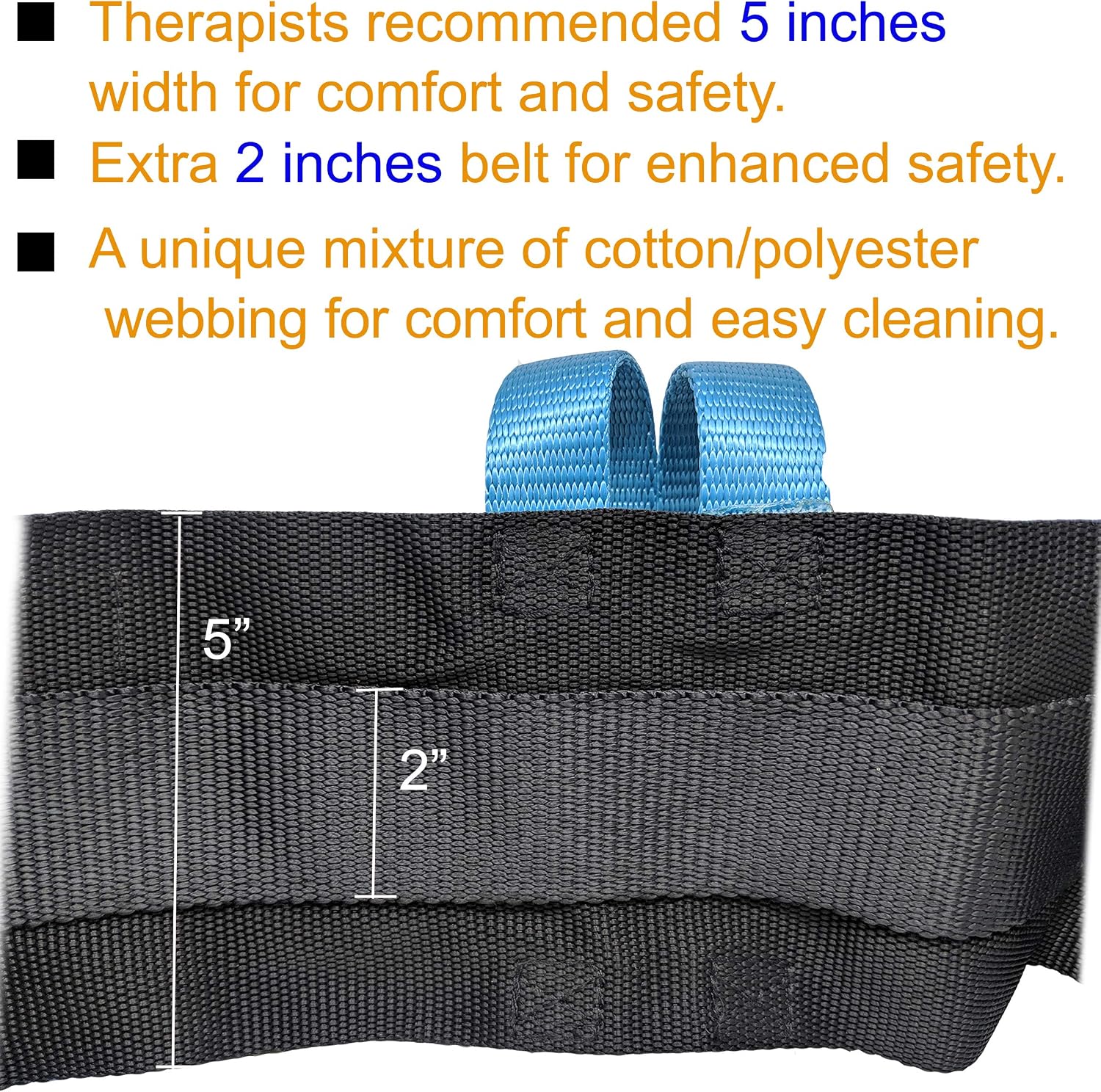 Transfer Gait Belt with 7 Loop Handles Grips & Easy Release 60 inches Plastic Buckle. Available in Metal Buckle.