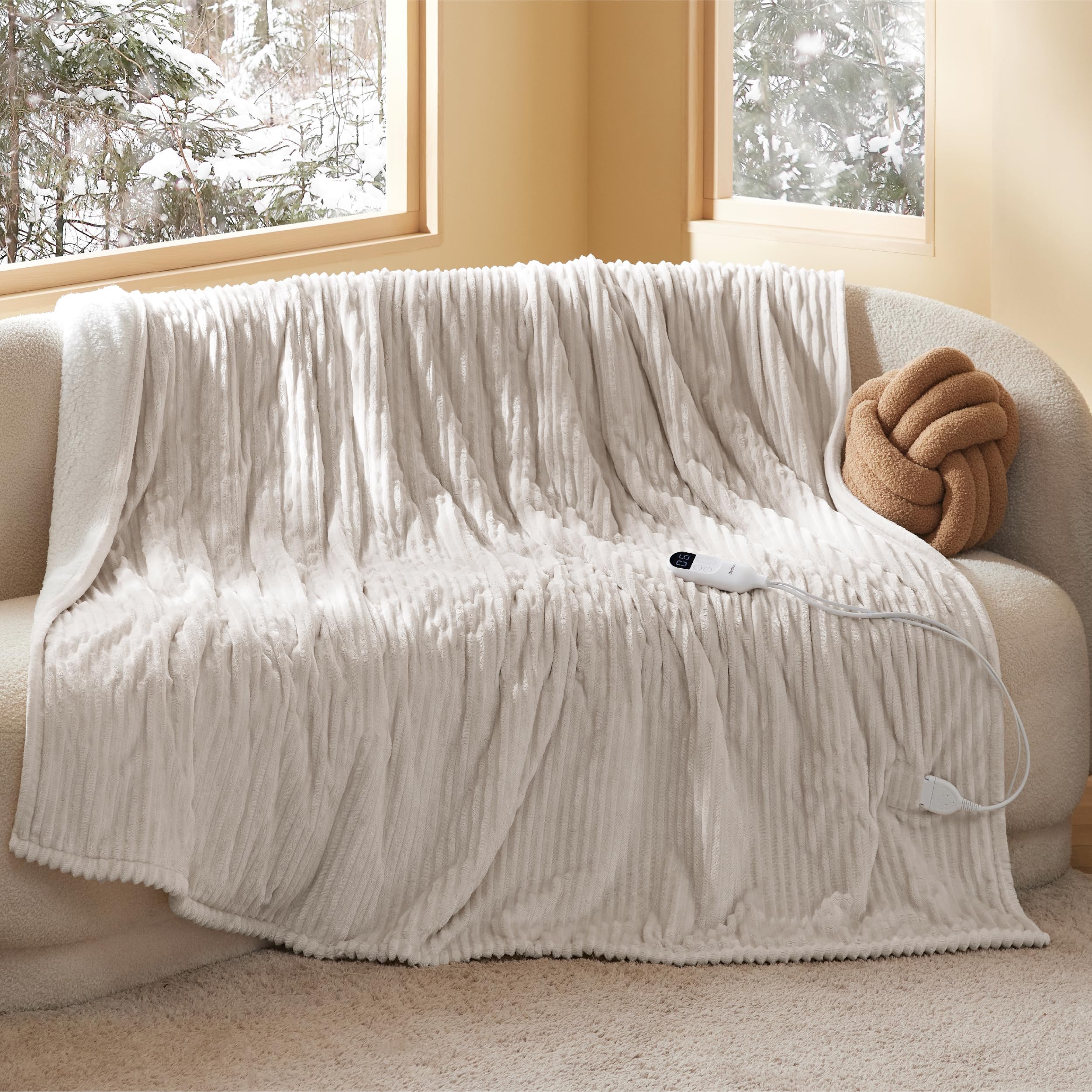 bedsure gentlesoft electric blanket full size - soft ribbed flannel heated blanket with 6 heat settings, heating with 10 time settings, 8 hrs timer auto shut off, gifts for grandma (72"x84", cream)