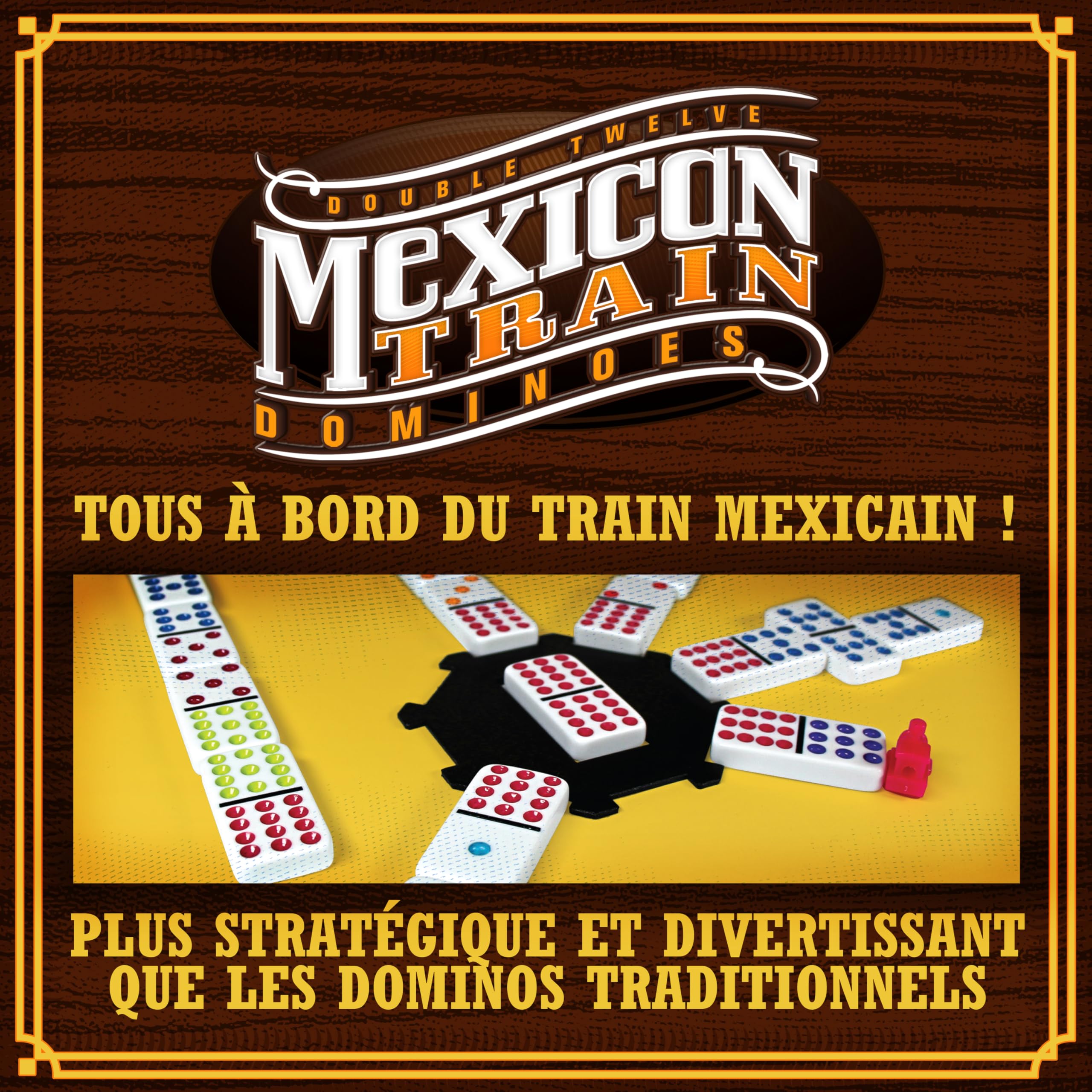 MEXICAN TRAIN DOMINOES - Jeu de Dominos pour Enfants dès 6 Ans - Jeu de Société Stratégique avec Dominos Colorés - Tous à Bord du Train Mexicain - Pour Jouer en Famille et entre Amis - 1 à 8 Joueurs