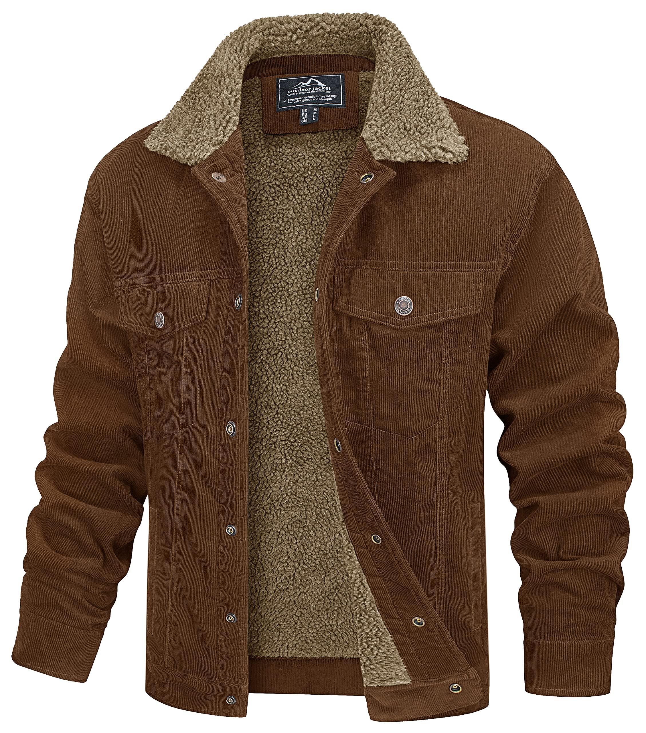 MAGCOMSEN Men's Corduroy Jacket Sherpa Lined Trucker Jackets Cotton Turn-Down Collar Warm Winter Jacket 5 Pockets