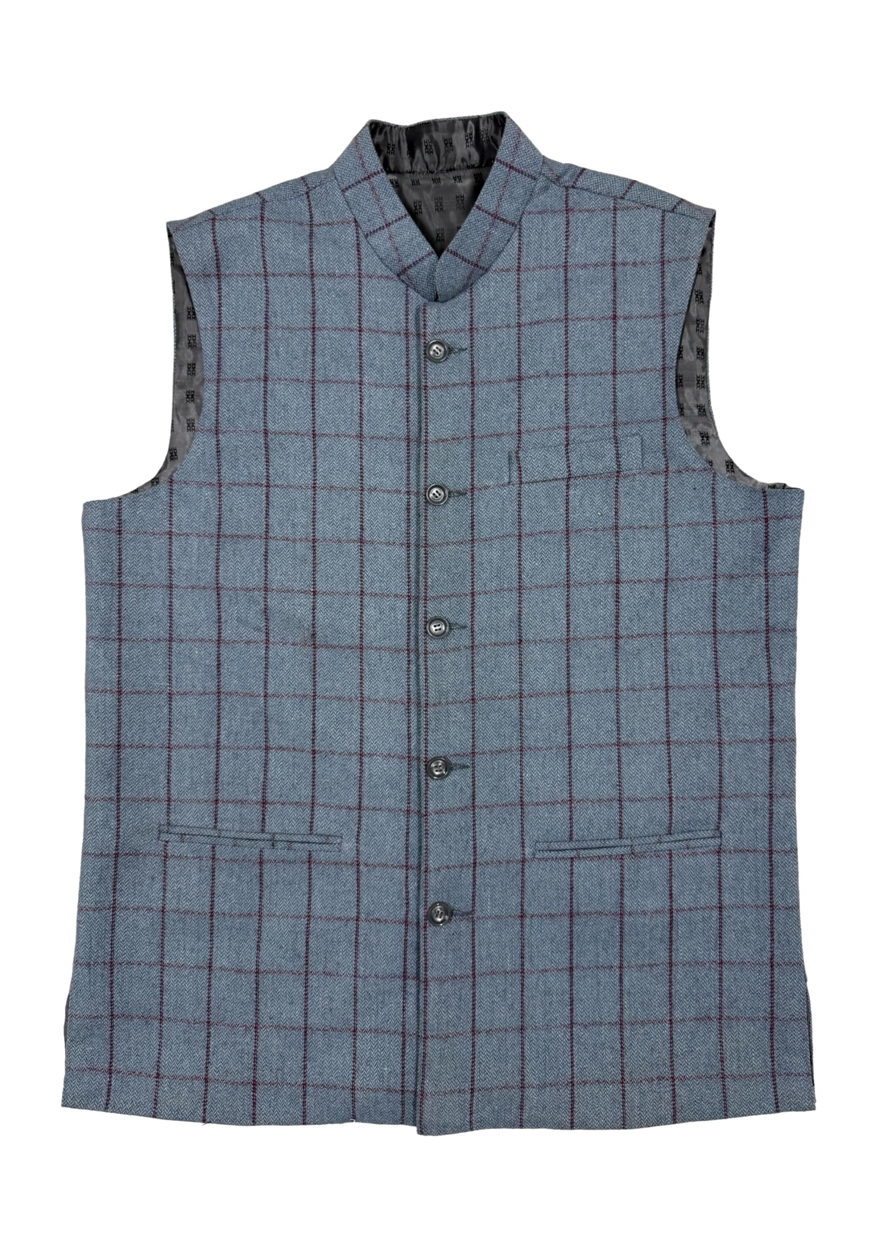r.b.s Traditional Tweed Nehru Jacket in Bright Sky Blue Check, Satin Lined.-picture-11