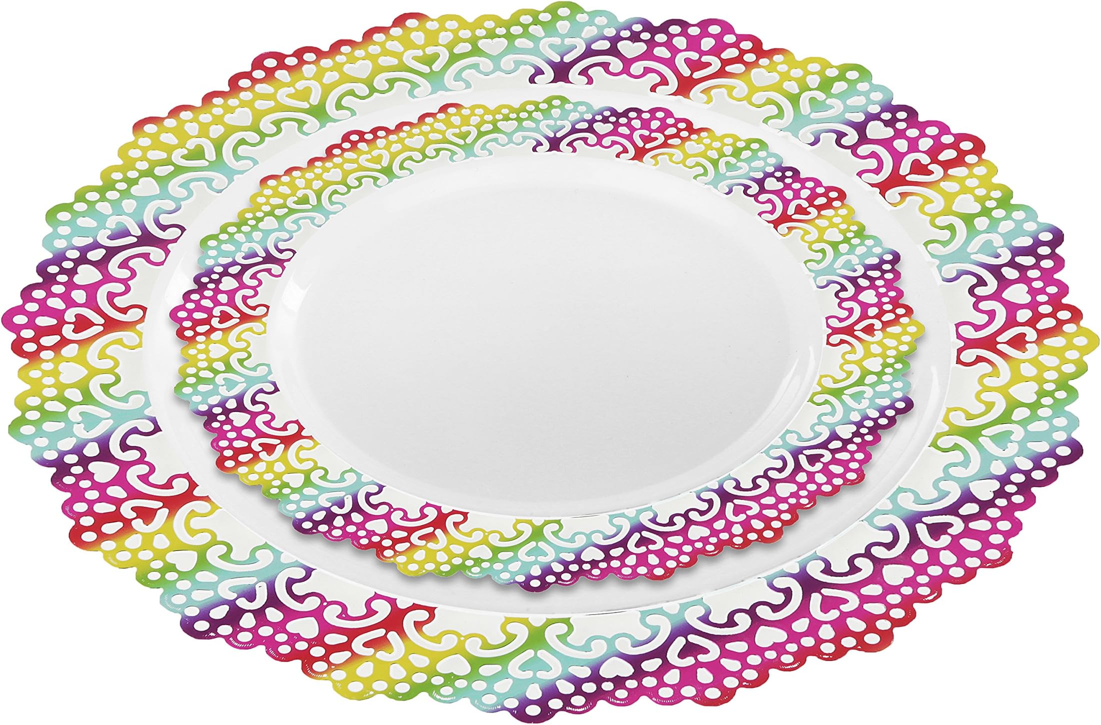 Disposable Plastic Plates, Hard and Reusable, Real China Look - Party Package Set - Includes 10" Inch Dinner Plates and 7.5" Inch Salad/Dessert Plates (Multi-Colored, 40 Piece)