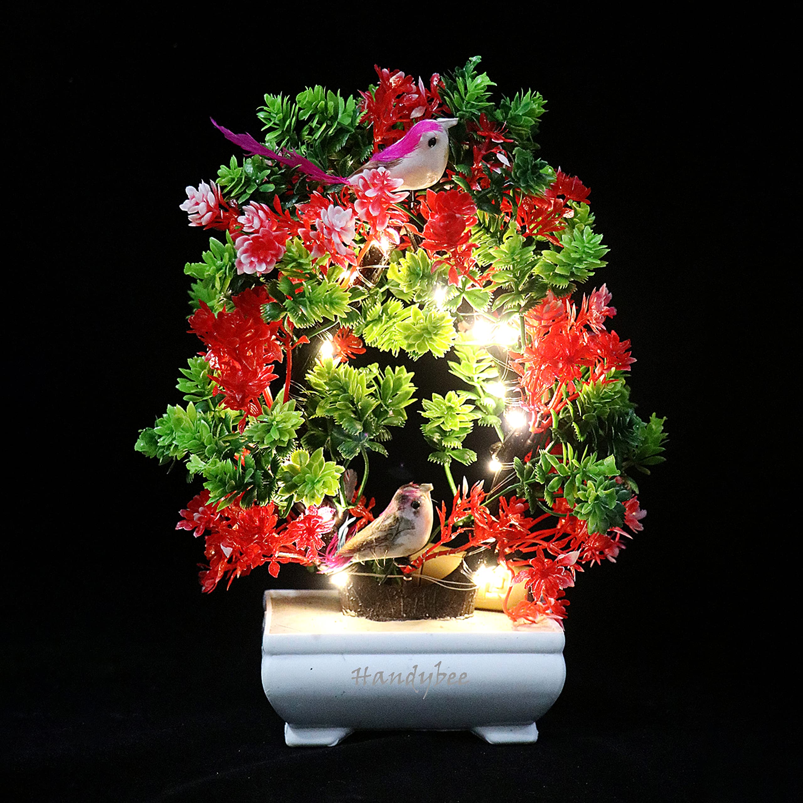 Handybee Plastic Artificial Bonsai Plant With Led Lights Home Office Decor Indoor Greenery Tabletop Centerpieces Office Room Decoration, Realistic And Cute Desk Decor Gift (Red_Green, Evergreen) (B0C1W645CD) Amazon Price History, Amazon Price Tracker