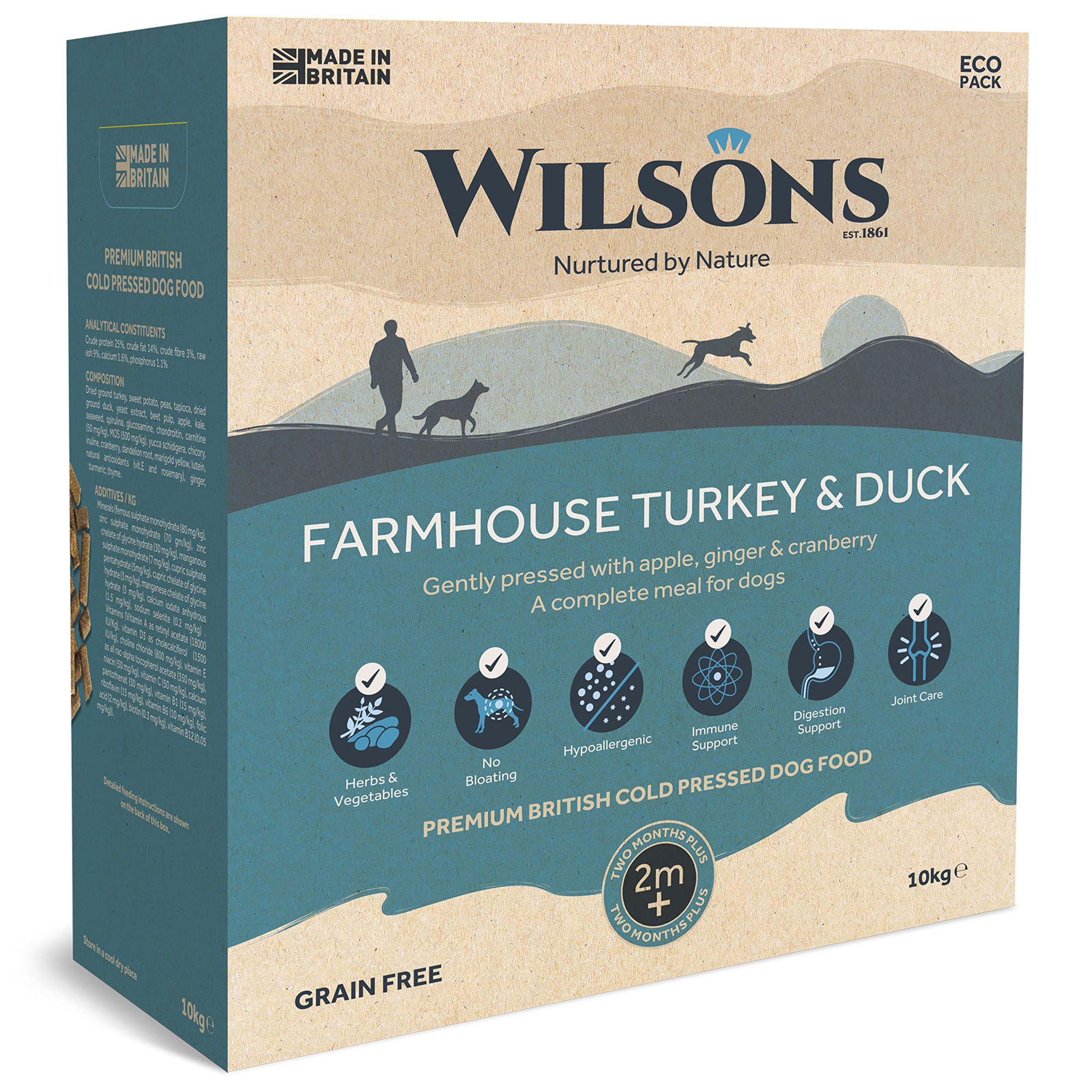 Wilsons - Cold Pressed Dog Food - Complete Dry Meal with Natural, Hypoallergenic Grain Free Ingredients - Introduce Gradually for Best Results - Suitable for Adult Dogs and Puppies 2 Months+ (10kg)