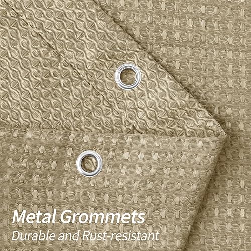 Miniatura 3 de MitoVilla Cortina de ducha de punto gofre beige para decoración de baño rústica de otoño, cortinas de ducha de tela de gofre marrón tostado, cortina