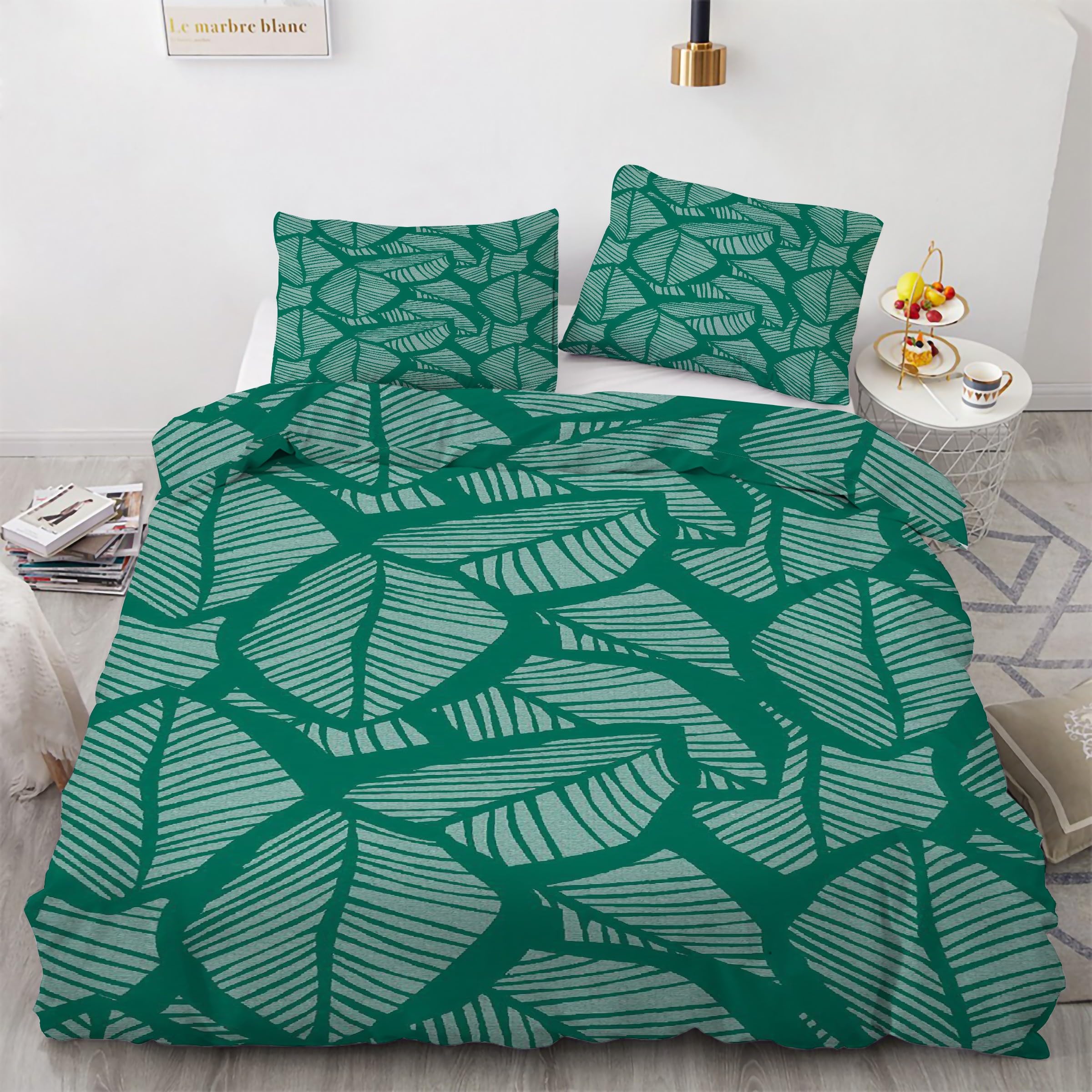 Housse de couette 200x200 vert imprimé parure de lit microfibre fermeture éclair
