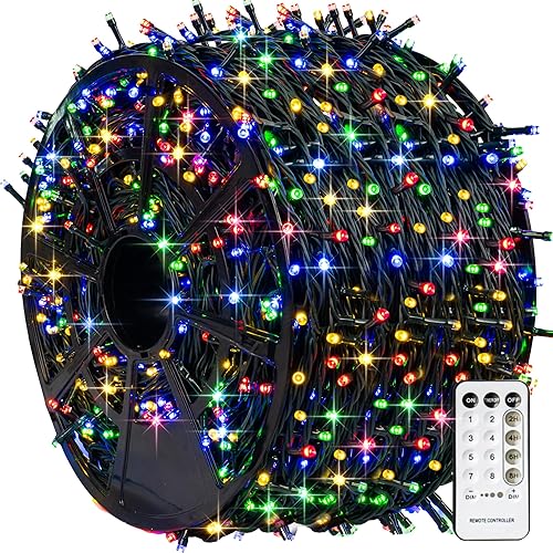 TW SHINE 1000 luces LED de Navidad, luces de árbol de Navidad de 328 pies, enchufe al aire libre con 8 modos, tira de luces de Navidad impermeables
