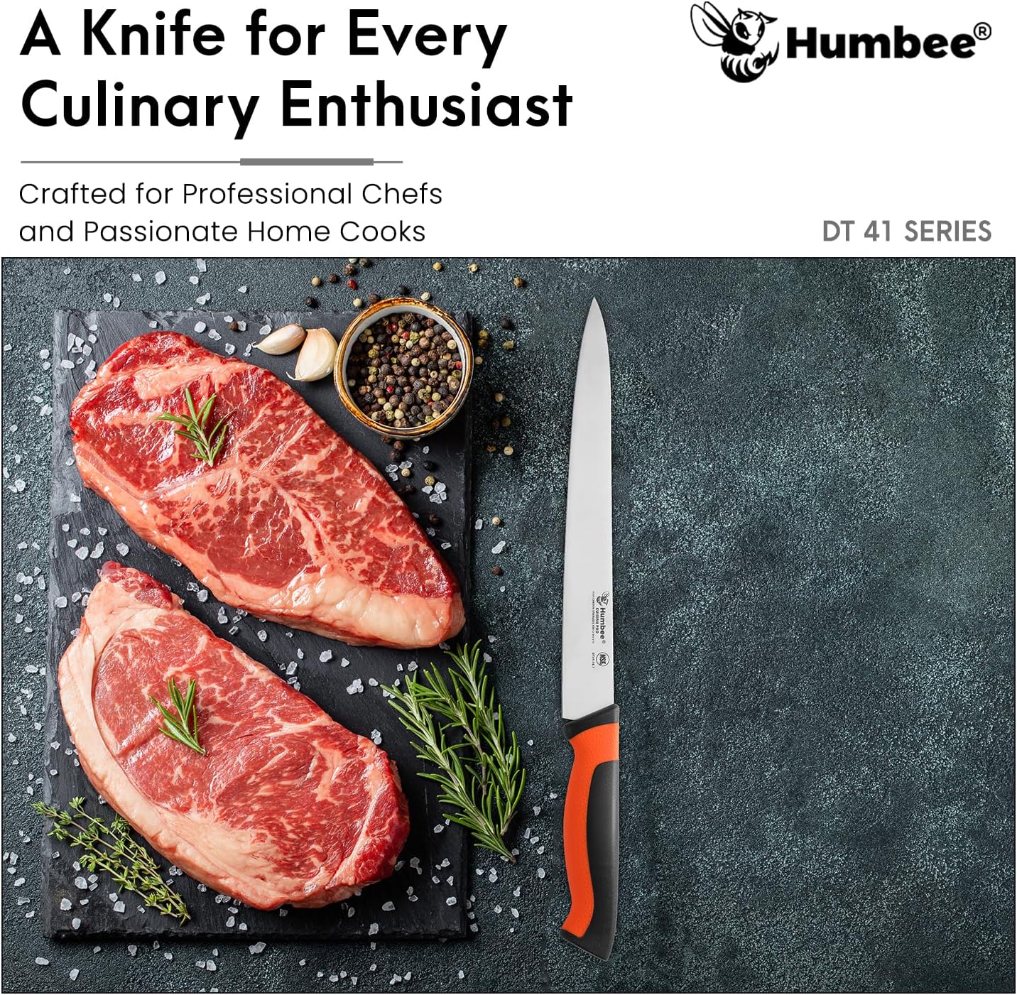 10-Inch Slicer Knife Razor-Sharp Blade Kitchen Knife with Comfortable Grip Handle, DT 41 Series, Orange