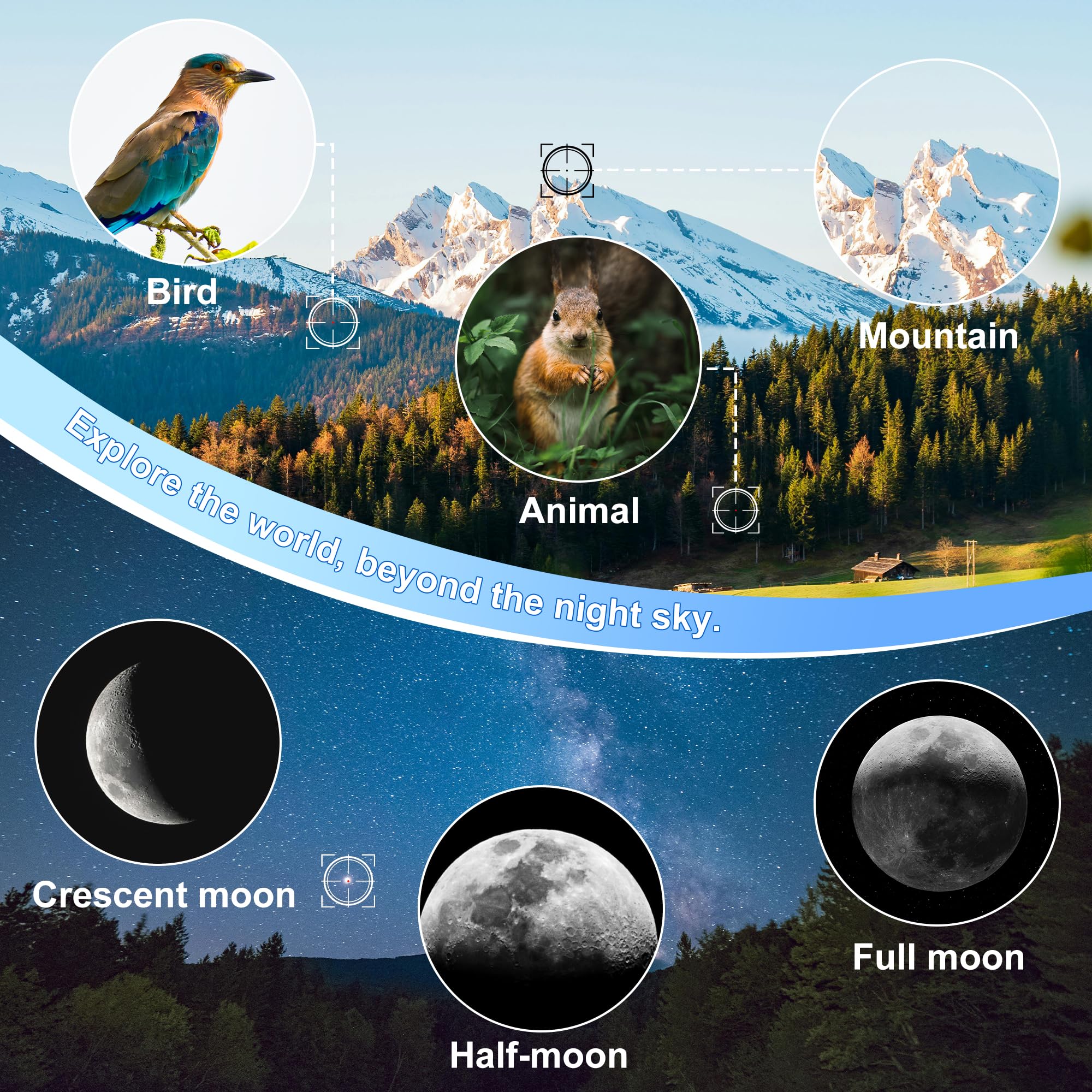 Télescope réfracteur pour et Adultes, pour débutants, Ouverture de 70 mm, Distance focale de 300 mm, avec Montage équatorial, idéal pour l'observation de la Lune