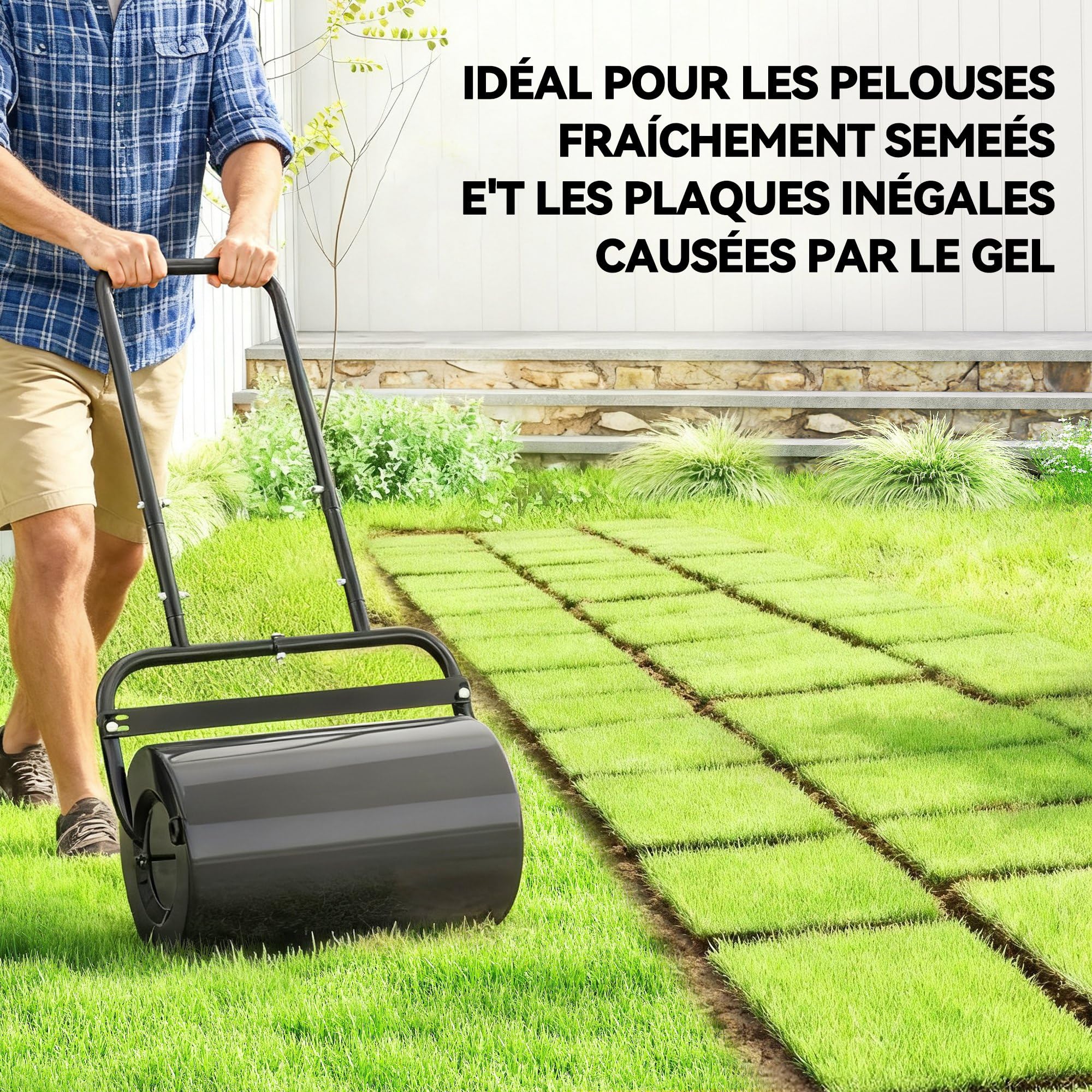 Outsunny Rouleau à Gazon Rouleau de Jardin 50 cm, Remplissage Sable Eau, poignée Ergonomique, Outil de Jardinage pour pelouse, Patio et Parc, Noir