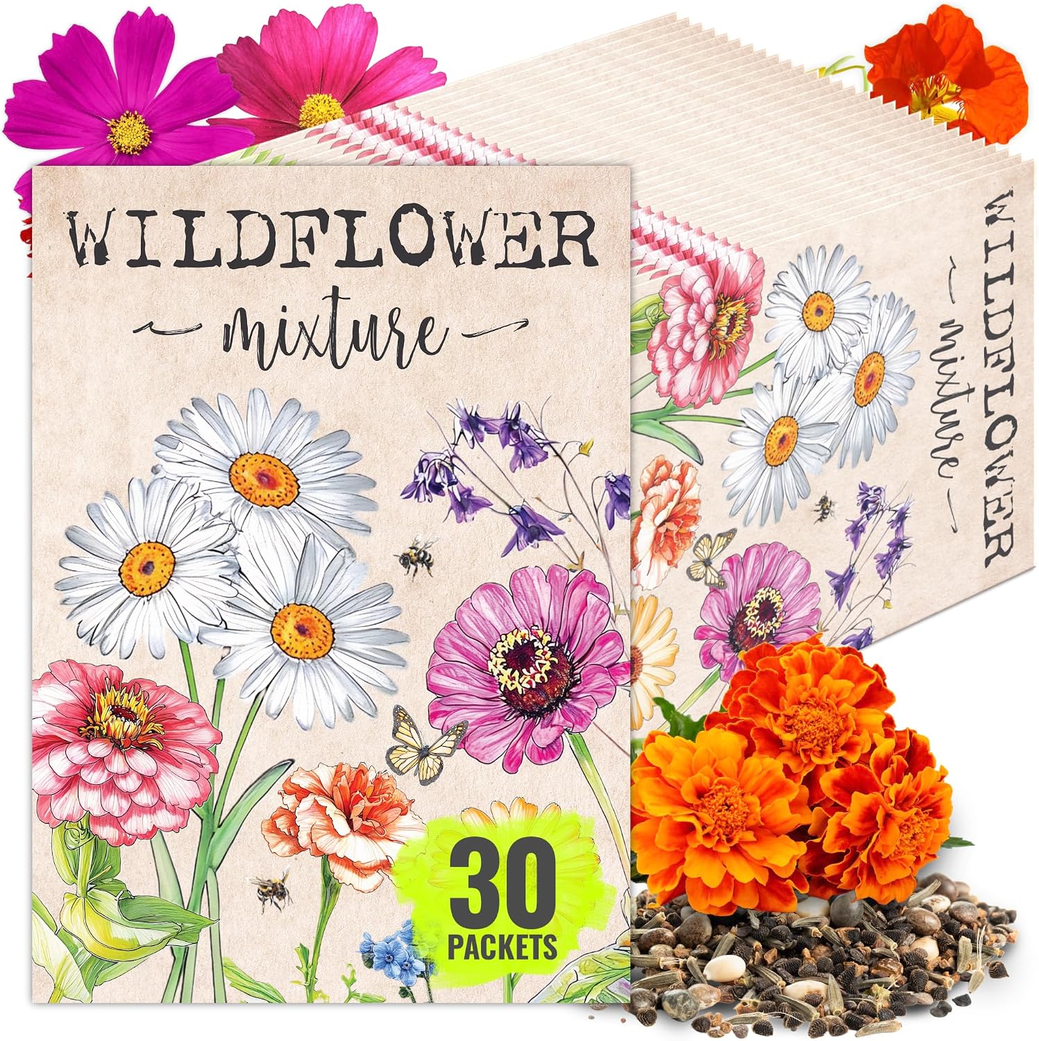 Seed Needs Wildflower Seed Packet Party Favors Pre-Filled & Ready to Hand Out Great for Weddings, Bridal Showers, Memorials, Fundraisers & Other Events Heirloom & Untreated (30 Packets)