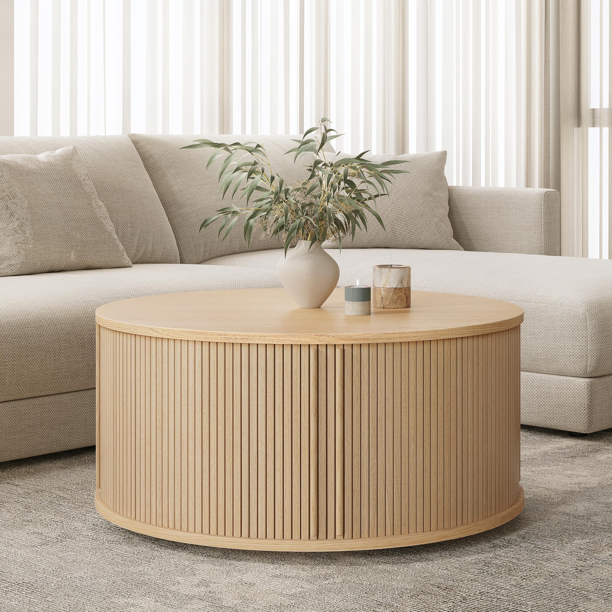 Amazon.com: WERMO 35'' Round Coffee Table with Storage and Shelves