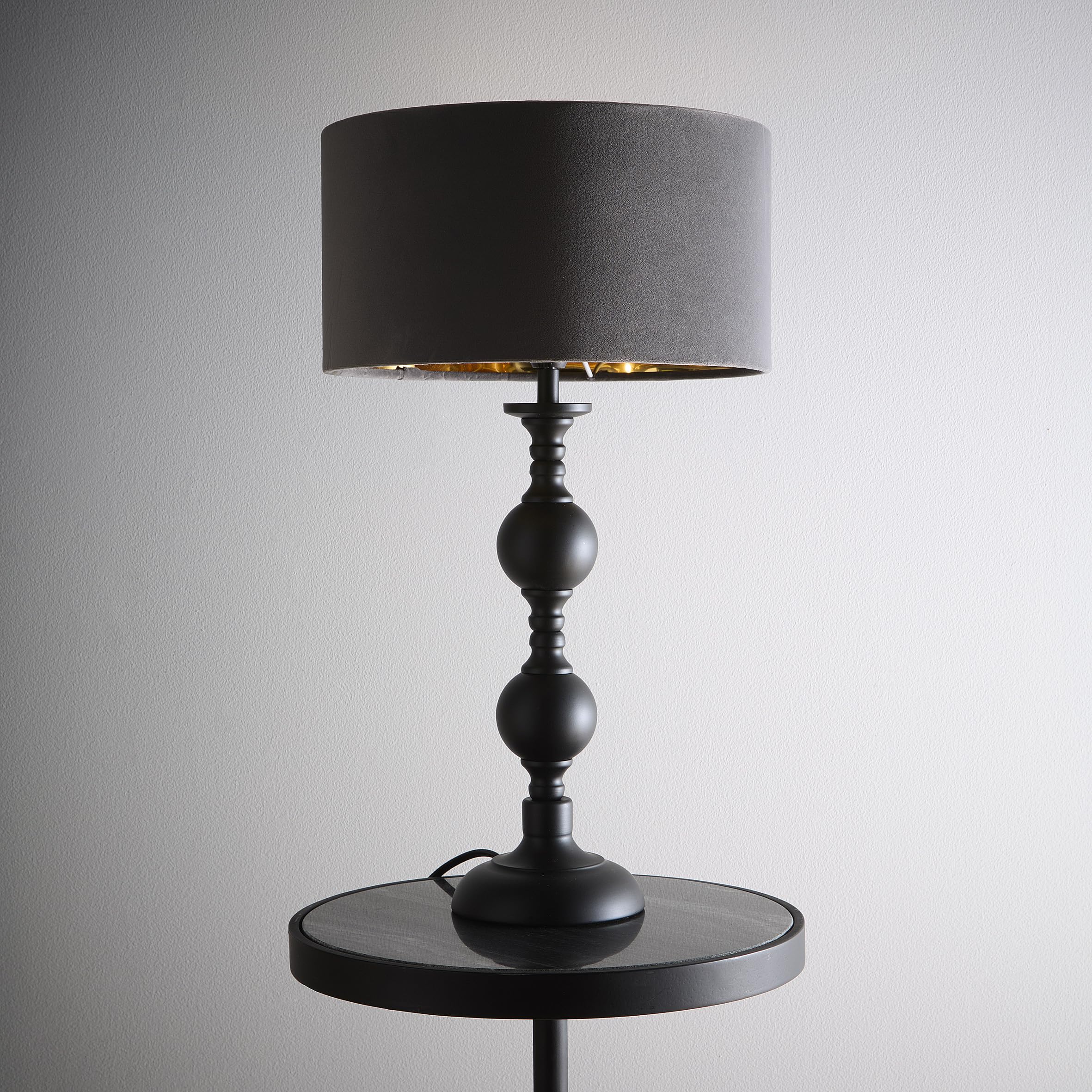 Kliving Churchgate Grey Velvet Shade Black Metal Table Lamp