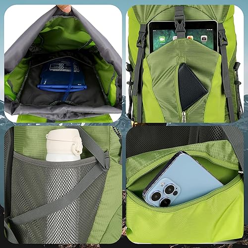 Miniatura 10 de WintMing - Mochila de senderismo de 75 litros con cubierta de lluvia, impermeable, mochila de campamento, zapatos de almacén para hombres y mujeres
