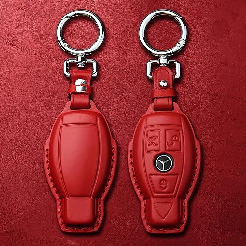 Miniatura 2 de Tukellen Funda para llavero Mercedes Benz de piel auténtica con llavero, protector de cuero compatible con C E M S CLS CLK GLK GLC G AMG Series