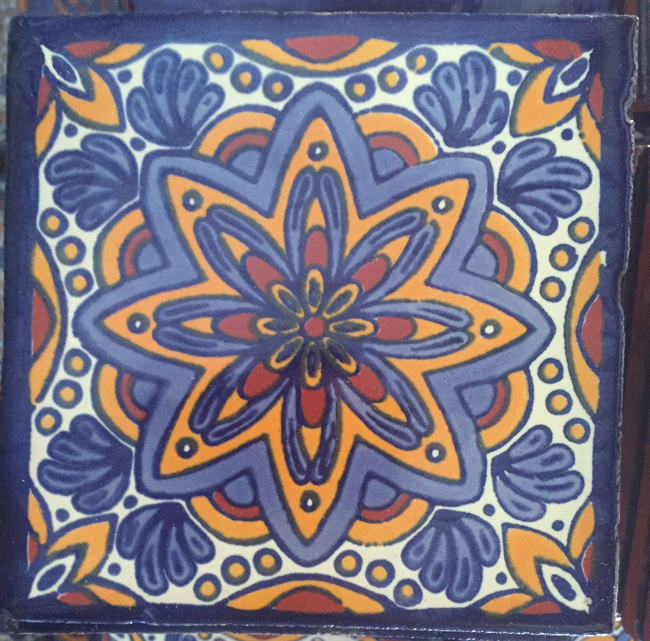 Cerames azulejos de mosaico Talavera Thiago - 22 azulejos decorativos de cerámica mexicana para baño, ducha, escaleras, pared posterior de la cocina | azulejos de mexicanos 15x15 cm