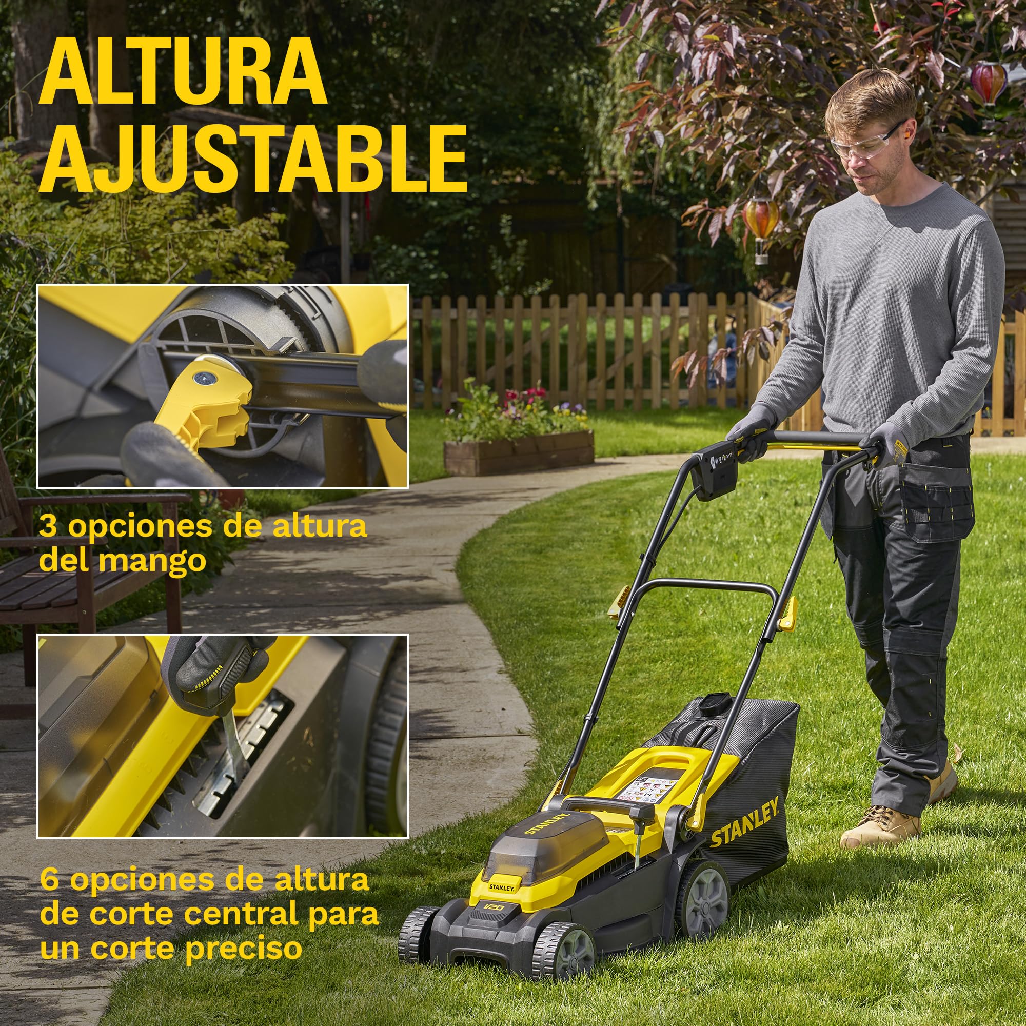 STANLEY V20 Cortacésped sin escobillas de 34 cm, incluye batería de iones de litio de 4 Ah y cargador de 2 A, 18 V, SCMWP3401M1-QW