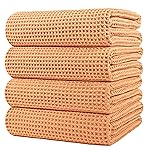 POLYTE 430 GSM Microfiber Oversize Quick Dry Lint Free Bath Towel, 60 x 30 in, 4 Pack (Waffle Weave)