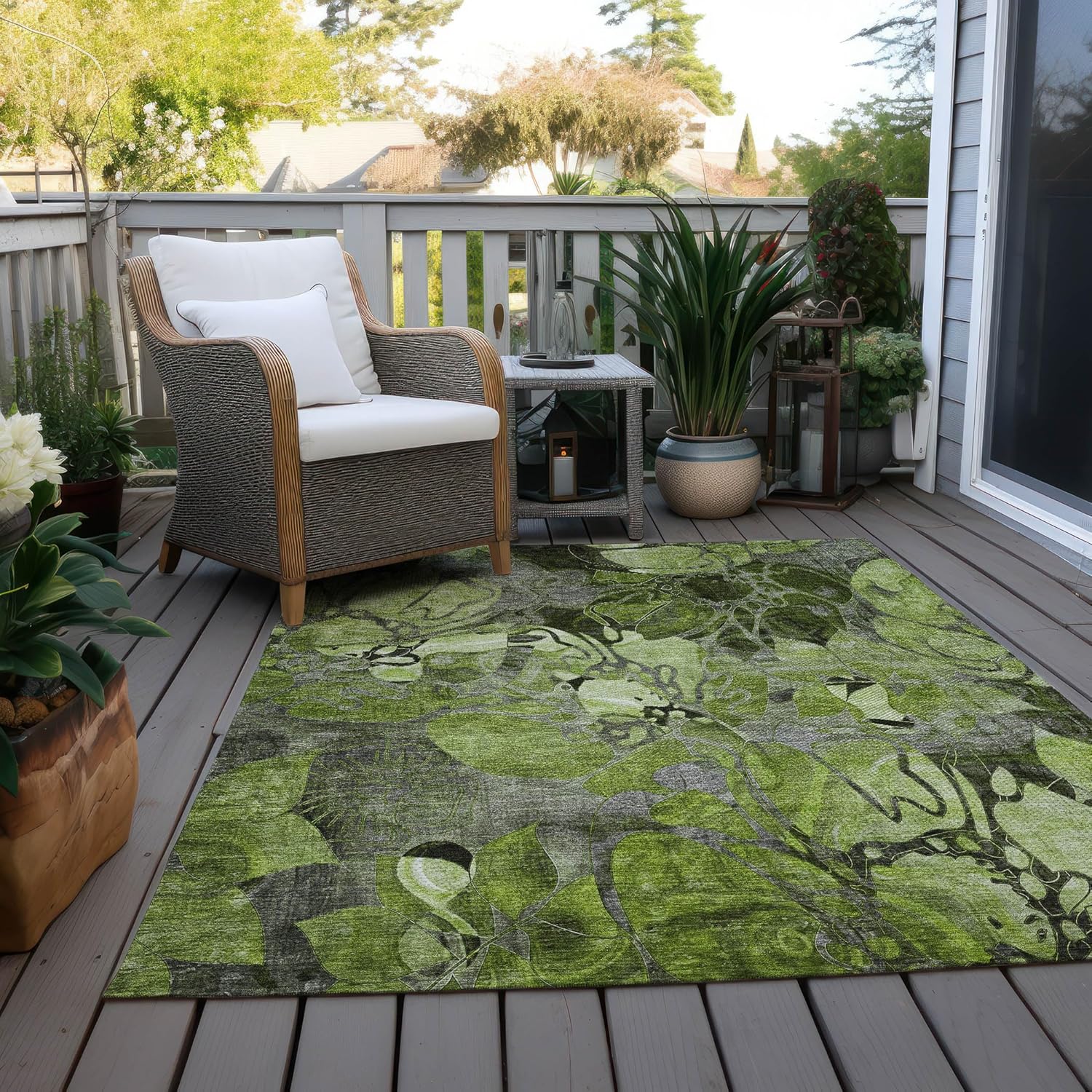 Addison Rugs Chantille ACN558 Green 9' x 12 Indoor Outdoor Area Rug, Stain Resistant, Machine Washable, Non Shedding, Bedroom, Living Room, Dining Room, Kitchen Rug