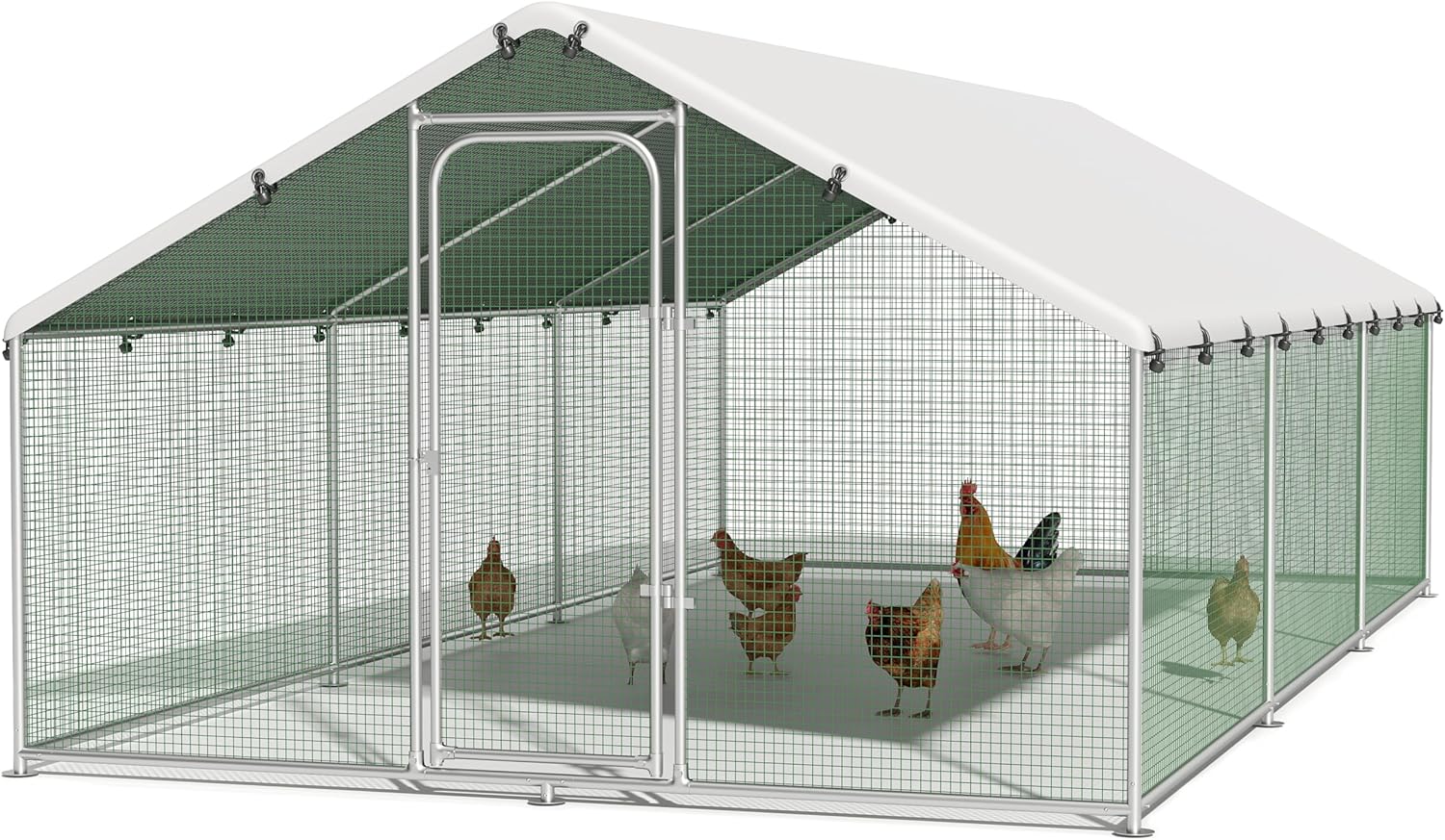 Chicken Coop Large Metal Hen Run Poultry Cage with Water-Resident Cover for Duck Rabbit House Outdoor Walk-in Chicken Pen for Yard,Spire Roof(8.9 W x17.7 L x 6.6 H)