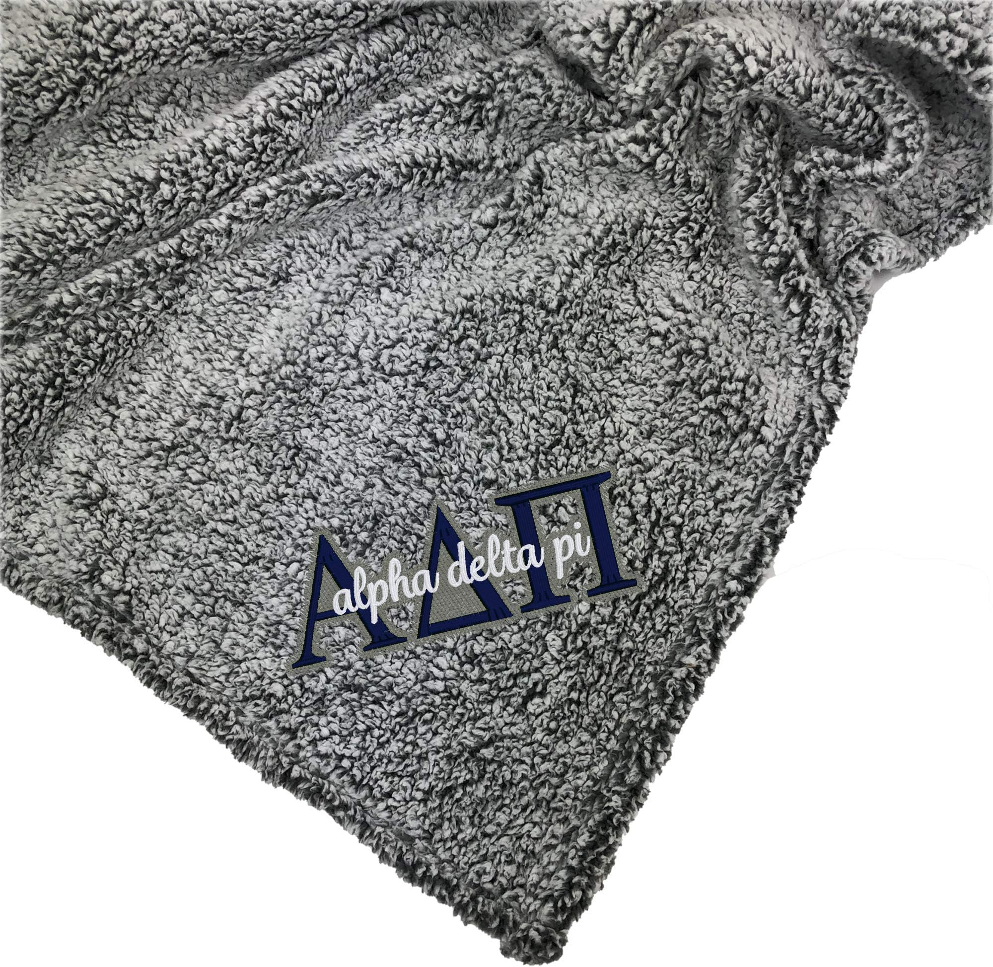 Go Greek Chic Alpha Delta Pi Embroidered Sherpa Throw Blanket