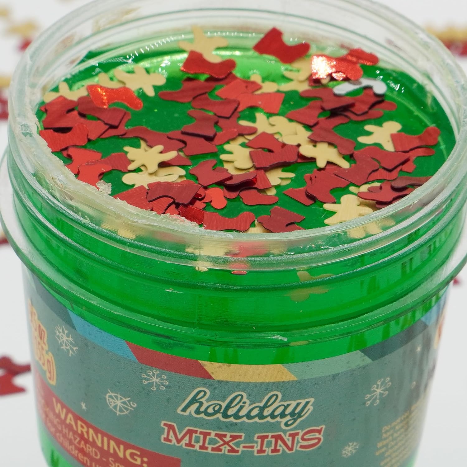 Toysmith Christmas Slime Kit with Mix Ins- 4-Pack Bundle–Sensory Slime Add ins- Stocking, Candy Cane, Gingerbread, and Tree Confetti – Non-Toxic Slime for Kids, Party Favors
