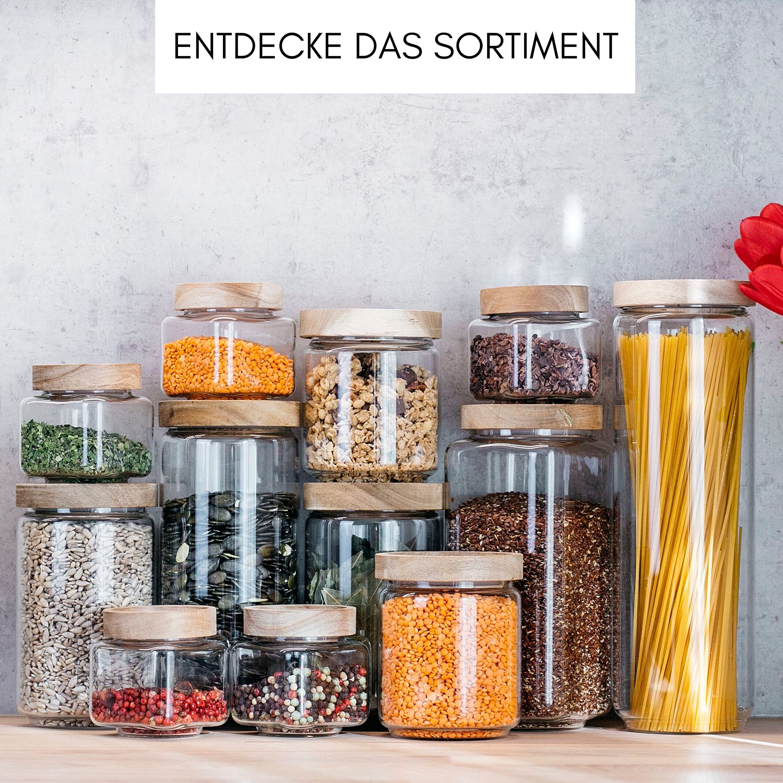 Econovo® Tarros para especias rectangulares con tapa (6 piezas) de vidrio de borosilicato soplado a boca, tarros para especias, tarros de cristal para especias y alimentos, pequeños 220 ml