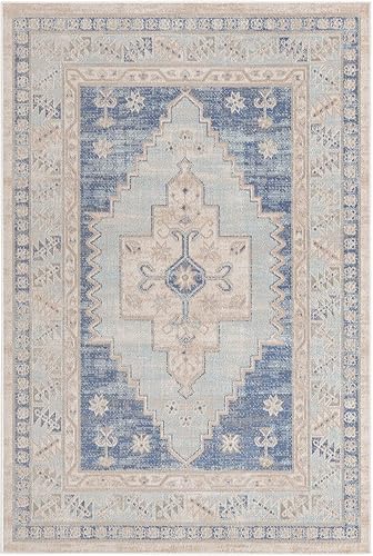 Miniatura 2 de Unique Loom Whitney Collection - Alfombra rectangular de 4 pies 1 pulgada x 6 pies 1 pulgada, azul cielomarfil