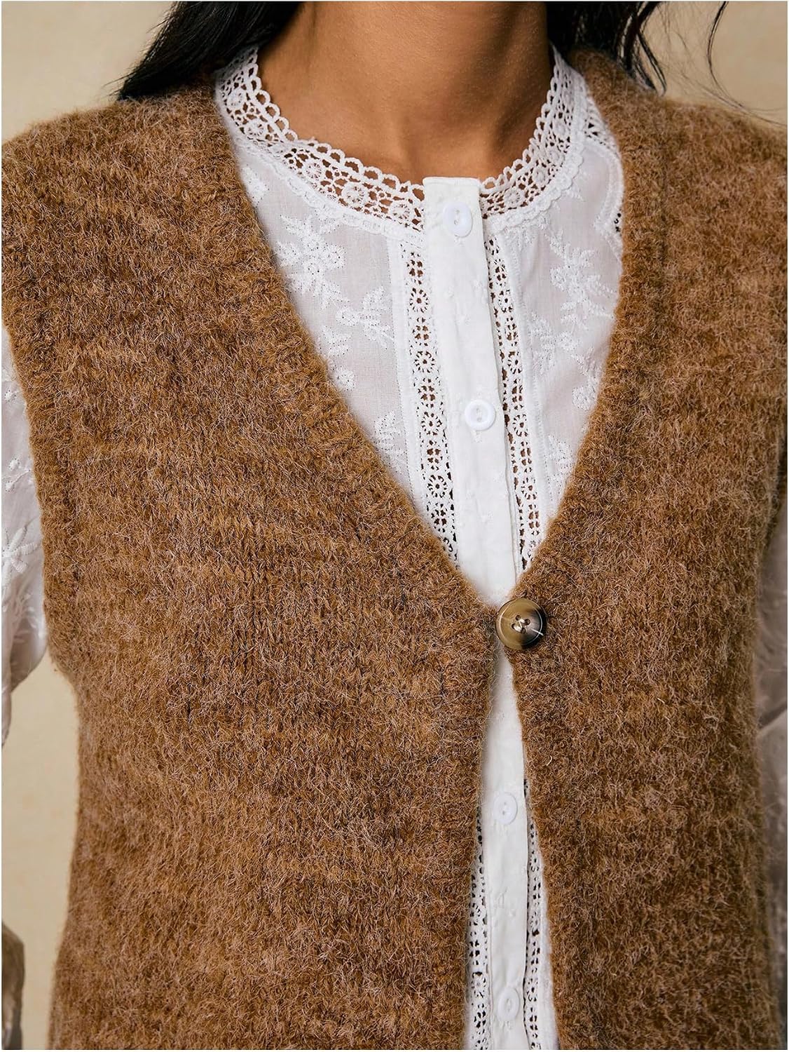 MakeMeChic Women's Faux Fur Sweater Vest Fuzzy Button Front Sleeveless Cardigan