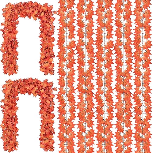 Anftraer - Paquete de 12 guirnaldas de hojas de otoño, guirnalda de vides de otoño artificiales, guirnalda de hojas de arce de otoño, decoración de