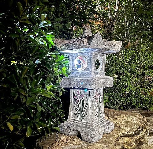 Miniatura 4 de Estatua de la pagoda de orquídea asiática de 23.6 pulgadas de alto, luz LED solar, torre en miniatura, farol de decoración de jardín, figuritas de