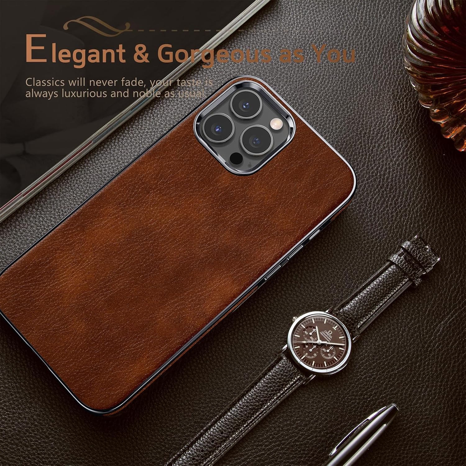 LOHASIC for iPhone 16 Pro Case, Luxury Business Leather Slim Classic Protective Phone Back Cover Cases for iPhone 16 Pro 6.3 inch 2024 New Released, Brown - Image 6