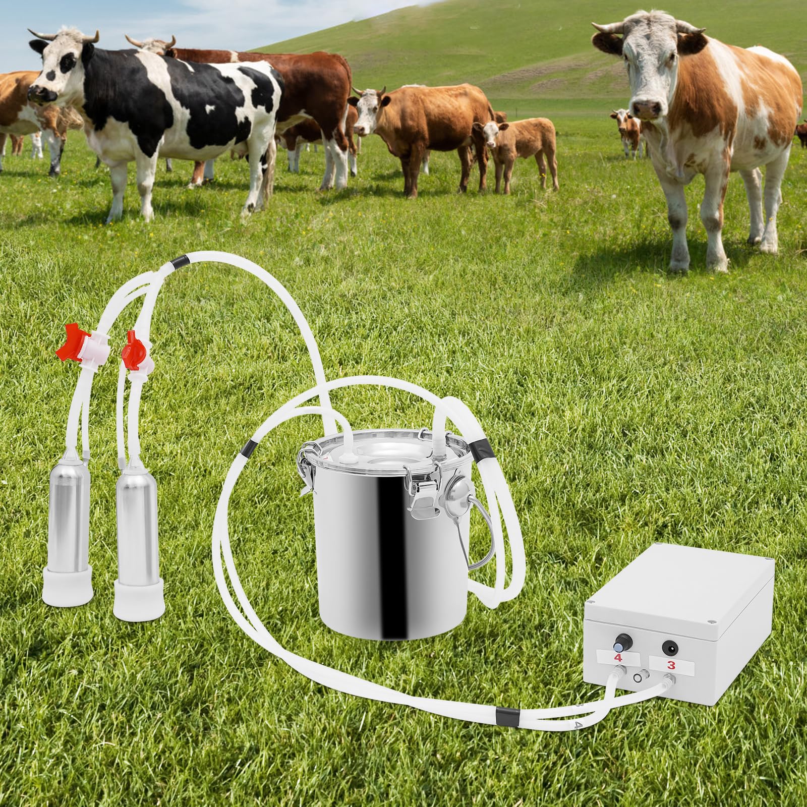 Elektryczna dojarka 3 l/5 l/10 l/14 l, regulowana konstrukcja, pulsacyjna maszyna do dojenia, 2 sztuki, karma mleczna z wężami, wysoka wydajność, przenośna dojarka do kóz, krowy, dla rodziny, ranczo