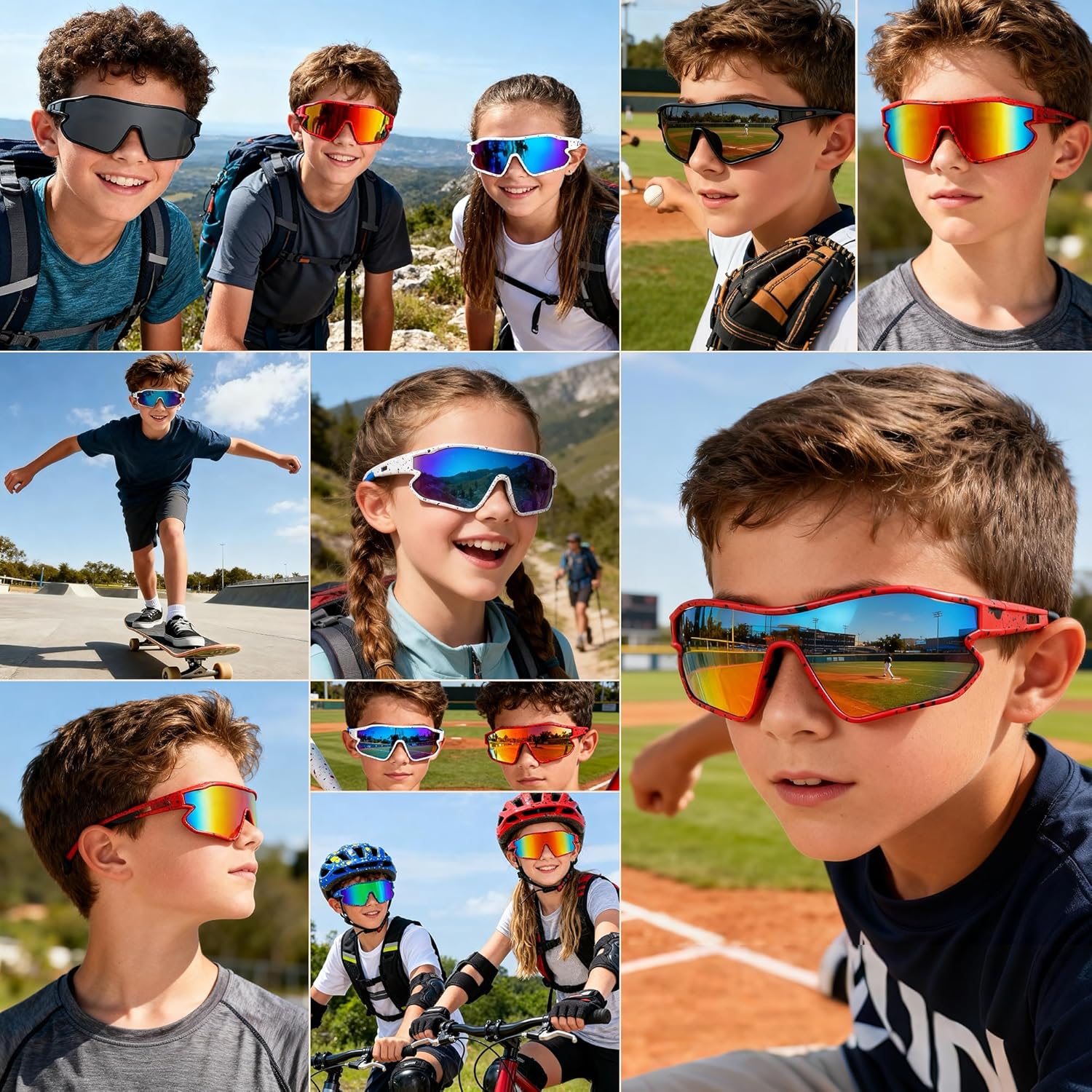 Unisex Youth Cycling Sunglasses For Tennis Softball, One-piece UV400 Wraparound Baseball Shades Outdoors & Indoors.
