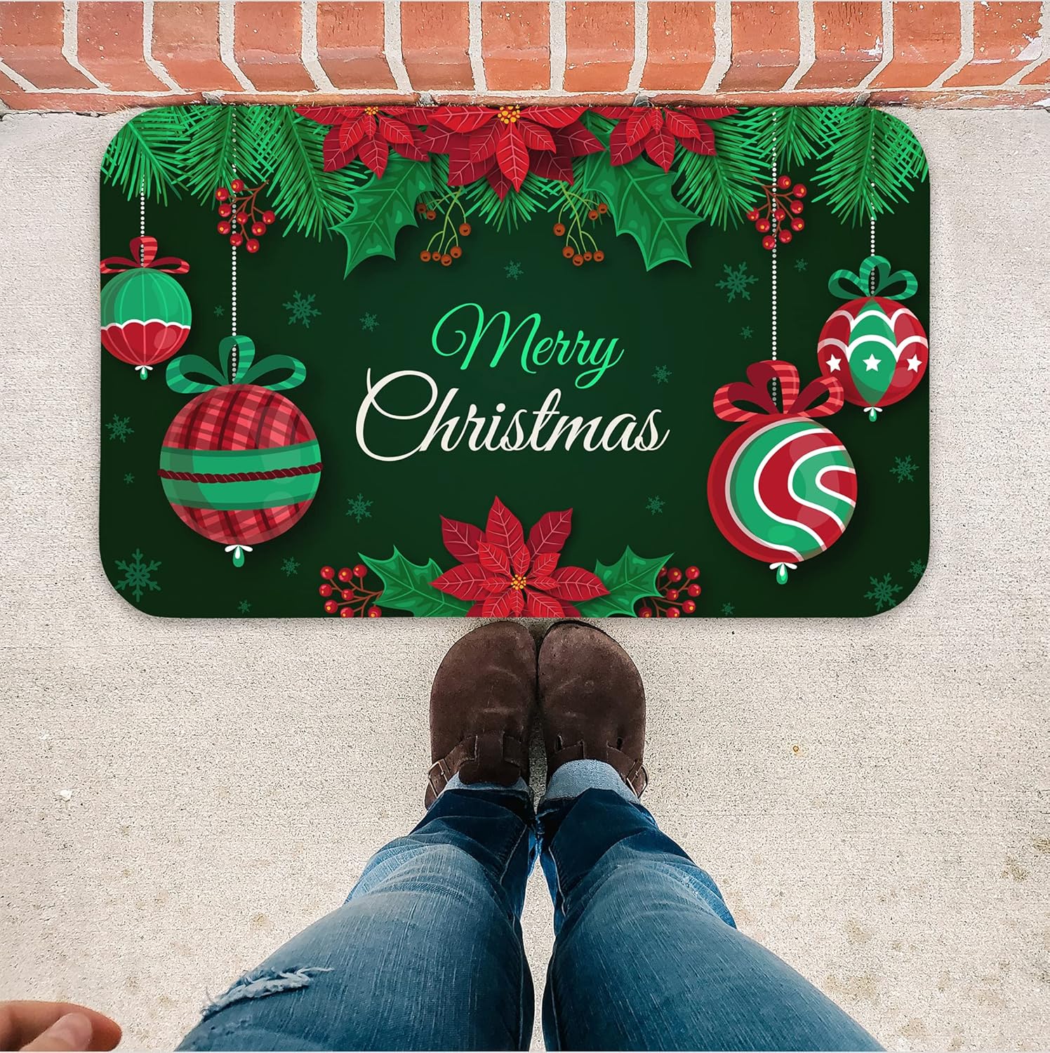 TEEAMORE Merry Christmas Anti Slip Door Mat Outdoor Indoor Xmas Doormat