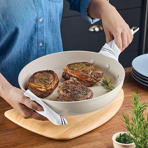 Miniatura 7 de KitchenAid Sartén antiadherente de cerámica anodizada dura, sartén antiadherente de 12.25 pulgadas con mango de acero inoxidable, color blanco