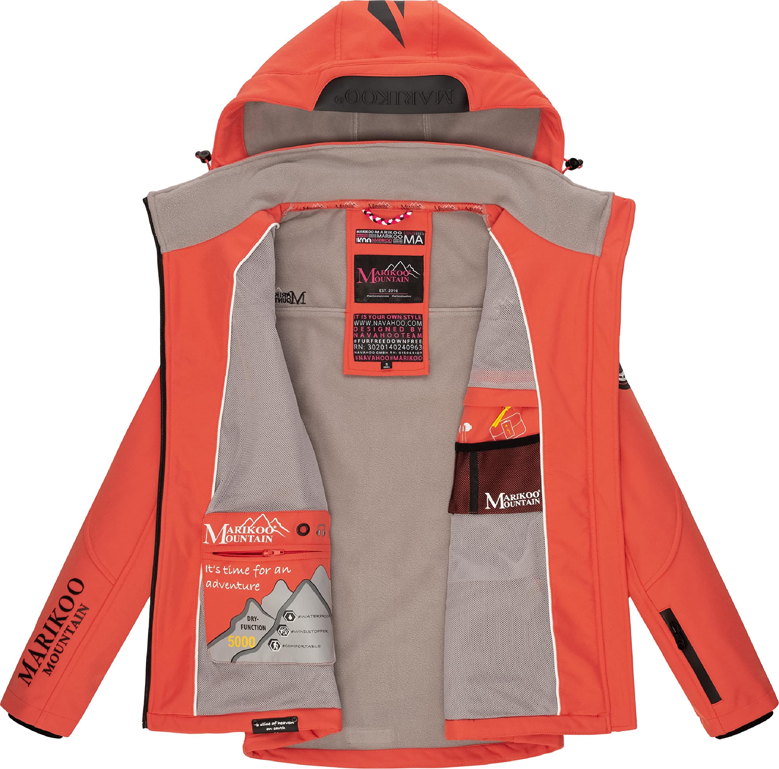 MARIKOO Damen Softshelljacke wasserdichte Funktionsjacke mit abnehmbarer Kapuze Mount-Cho-Oyu XS-XXL
