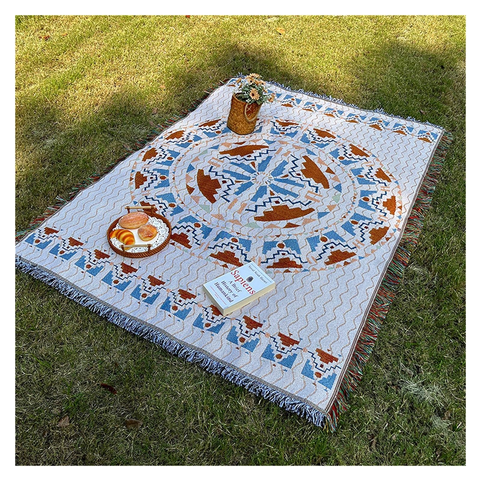 Tapis de camping bohème en lin couleur sucre pour vos voyages