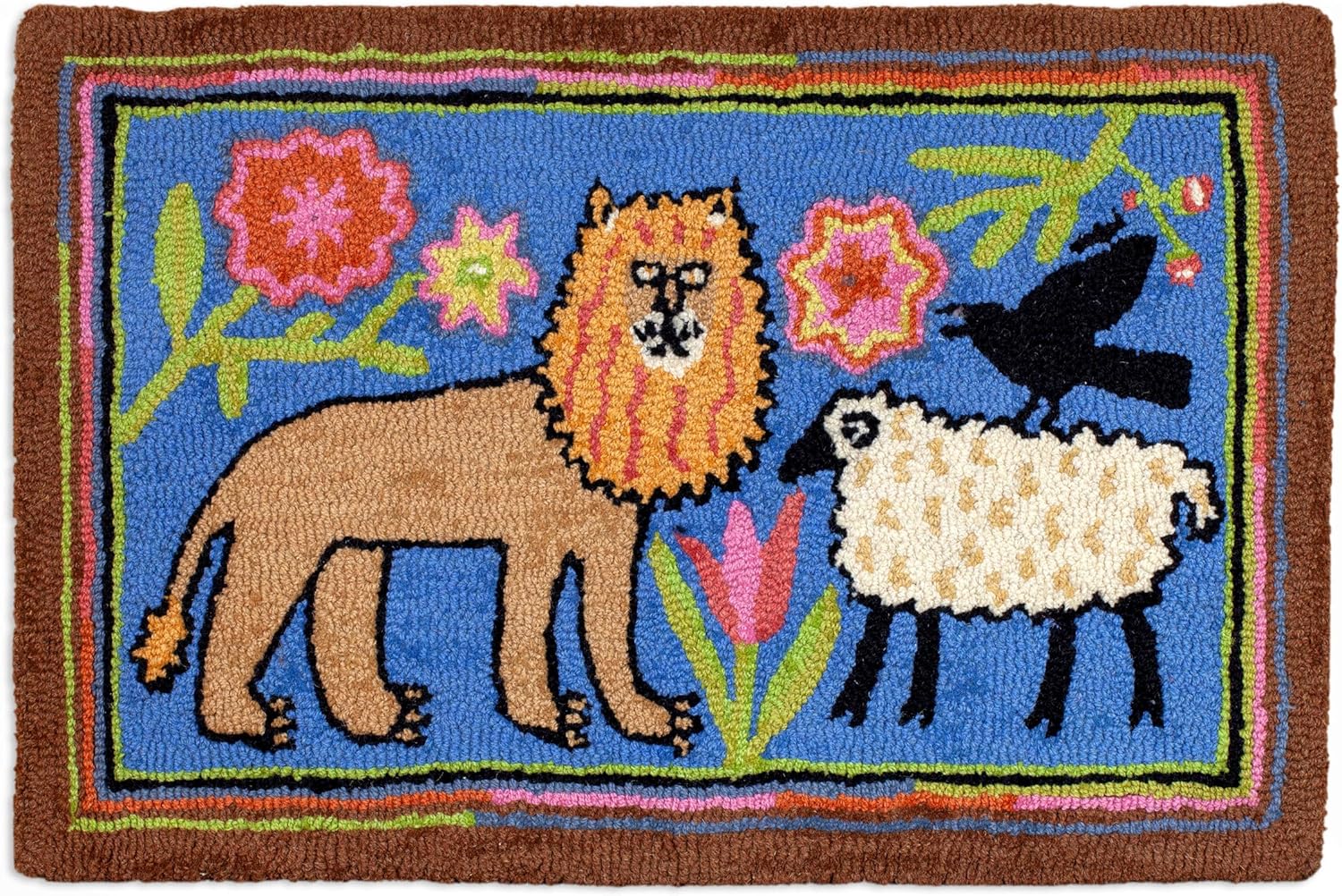 Chandler 4 Corners Artist-Designed Peaceable Kingdom Hand-Hooked Wool Accent Rug (24 in x 36 in) Wildlife Rug for Entryways, Hallways, Living Rooms - Easy Care Lion, Sheep, Crow, Animals, Nature Rug