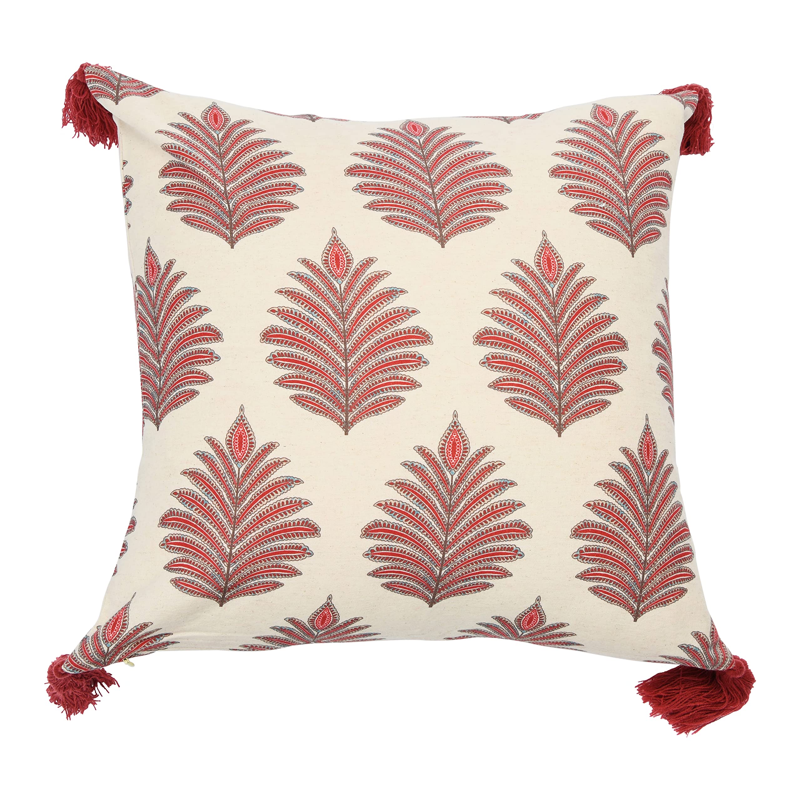 Square Fern Frond Pillow Cover with Tassels