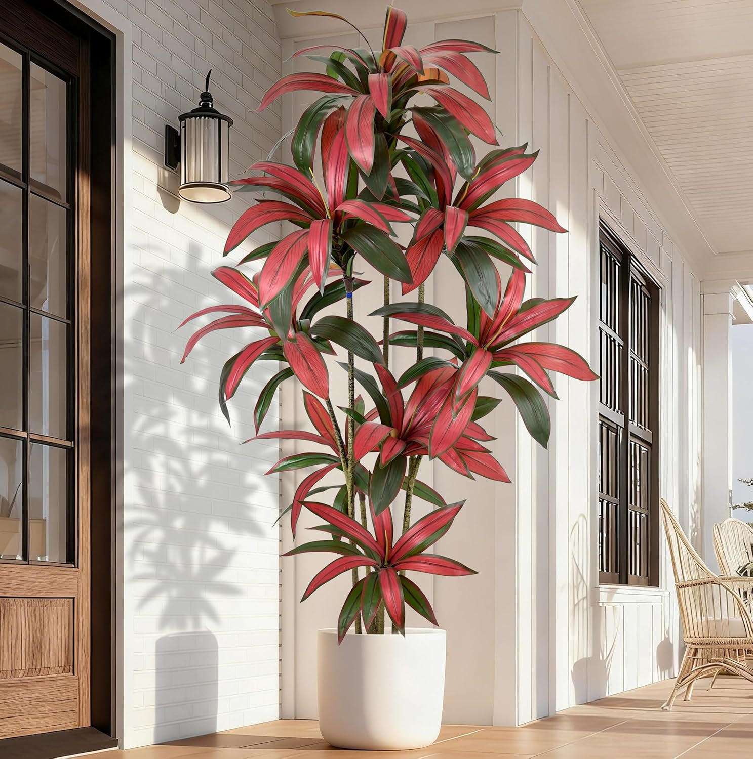 Artificial Red Dracaena Tree 7FT with 135 Leaves & 8 Heads Lifelike Tall Fake Faux Tropical Silk Bicolor 84 Inch Plant Black Pot for Indoor Home Office Store Corner Decor Housewarming Gifts - Image 9
