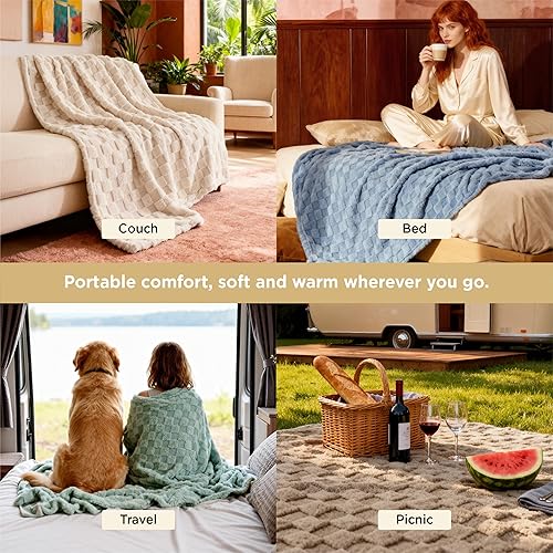 Miniatura 4 de Bedsure Manta de verde salvia para sofá, súper suave y acogedora, tamaño individual, para mujer, bonita manta pequeña para niñas, 60 x 80 pulgadas