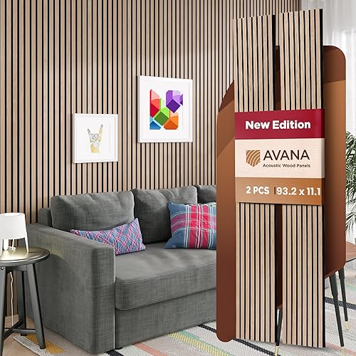 Miniatura 33 de Avana Paneles de pared de madera acústica de 94.4 x 12.6 pulgadas, 4 paneles acústicos de roble negro, 4 unidades, paneles de pared para decoración